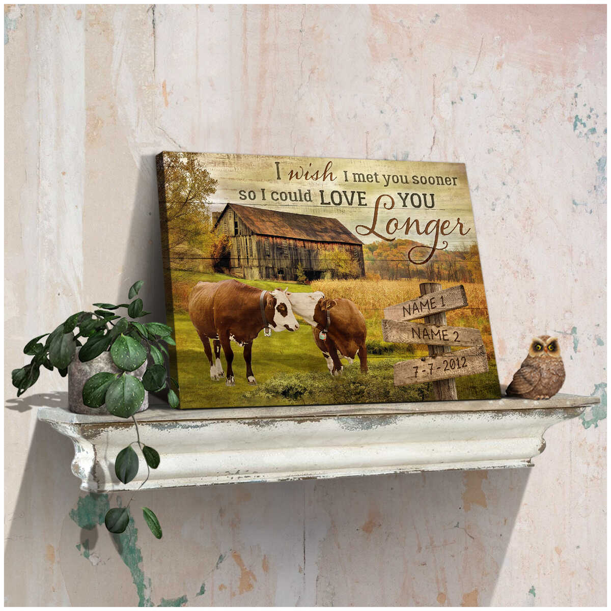 Custom Canvas Poster Prints Personalized Gifts Wedding Anniversary Gifts I wish I met you sooner so I could love you longer Old Farm and Couple Kissing Cows Wall Art Decor Mostsuit