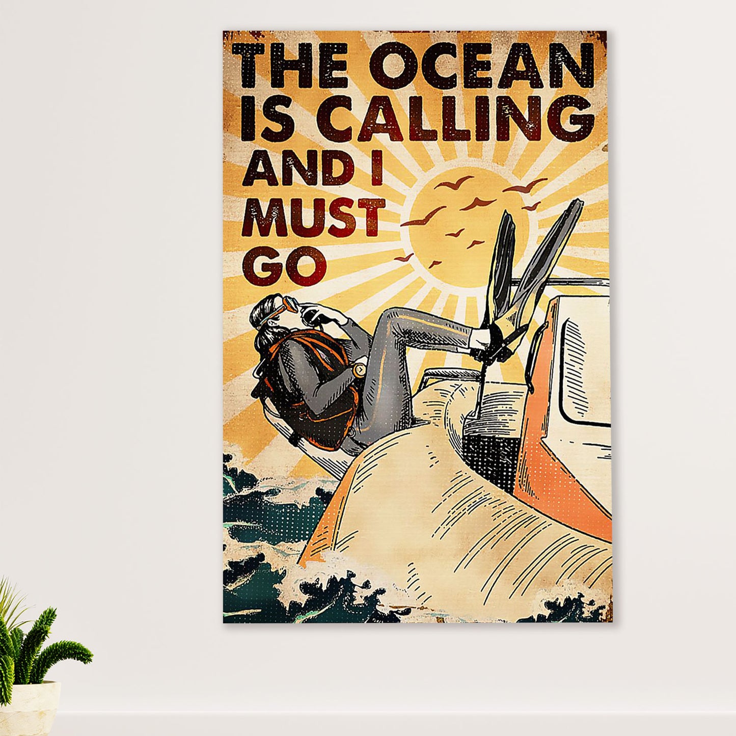 Scuba Diving Poster Prints | Ocean Is Calling | Wall Art Gift for Scuba Diver