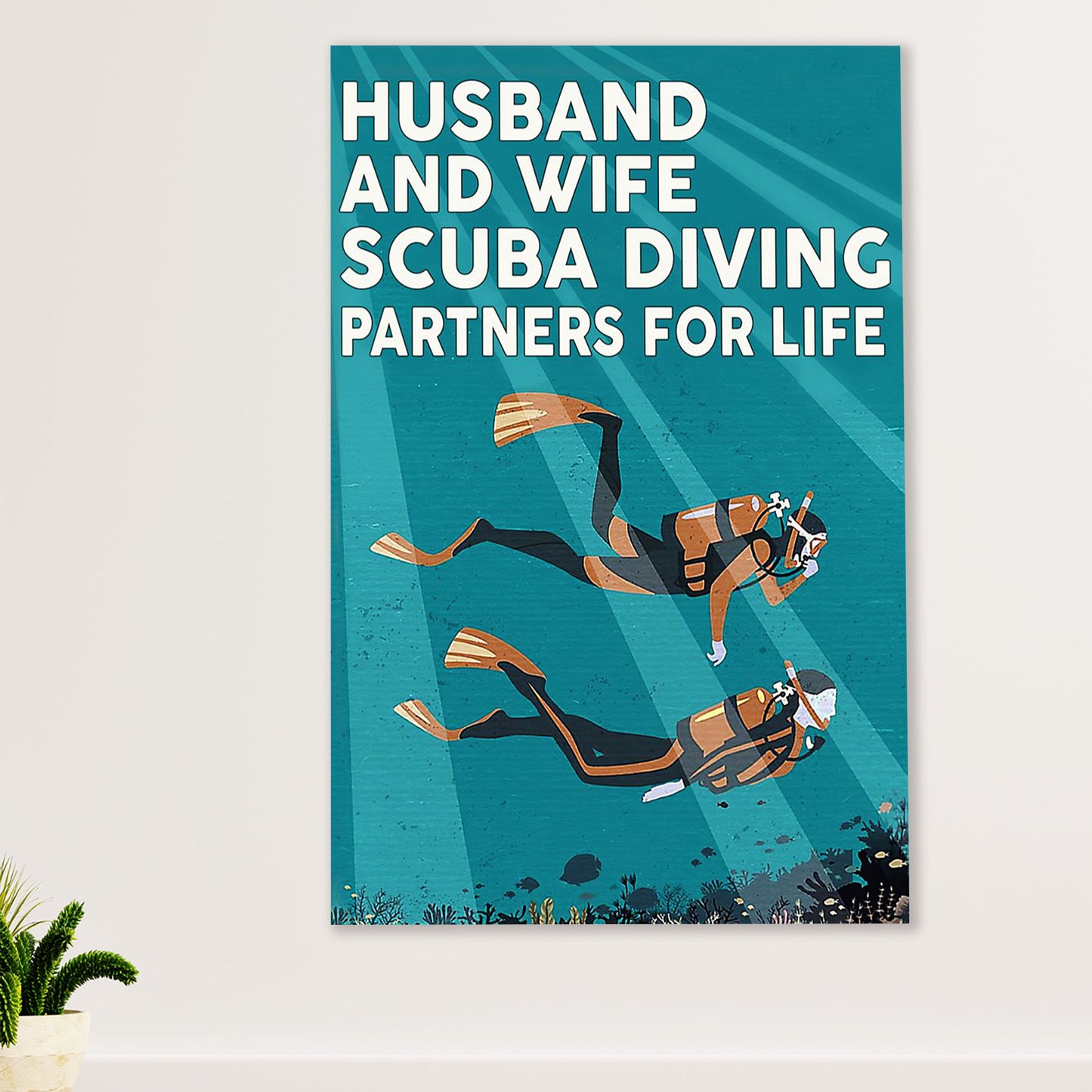 Scuba Diving Poster Prints | Husband & Wife - Diving Partners | Wall Art Gift for Scuba Diver