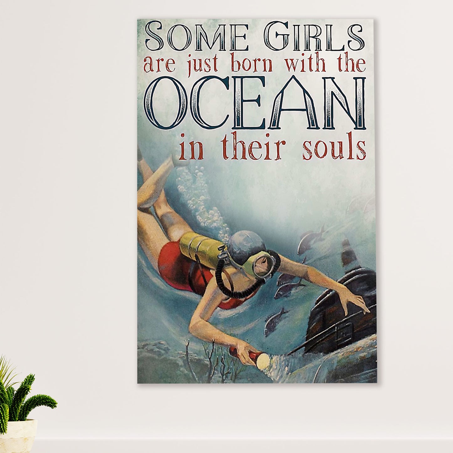 Scuba Diving Poster Prints | Girls Born With The Ocean | Wall Art Gift for Scuba Diver