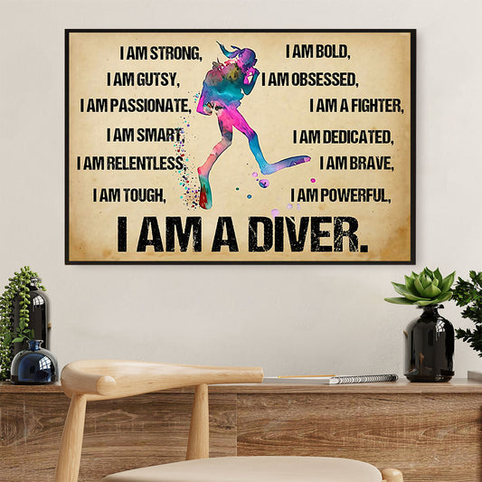 Scuba Diving Canvas Wall Art Prints | I Am A Diver | Home Décor Gift for Scuba Diver