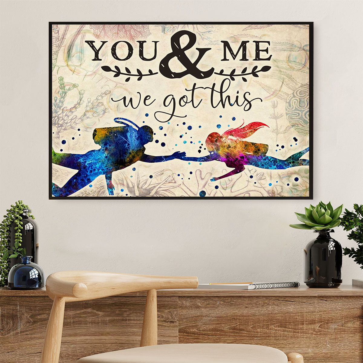 Scuba Diving Canvas Wall Art Prints | Couple Boyfriend & Girlfriend Painting | Home Décor Gift for Scuba Diver