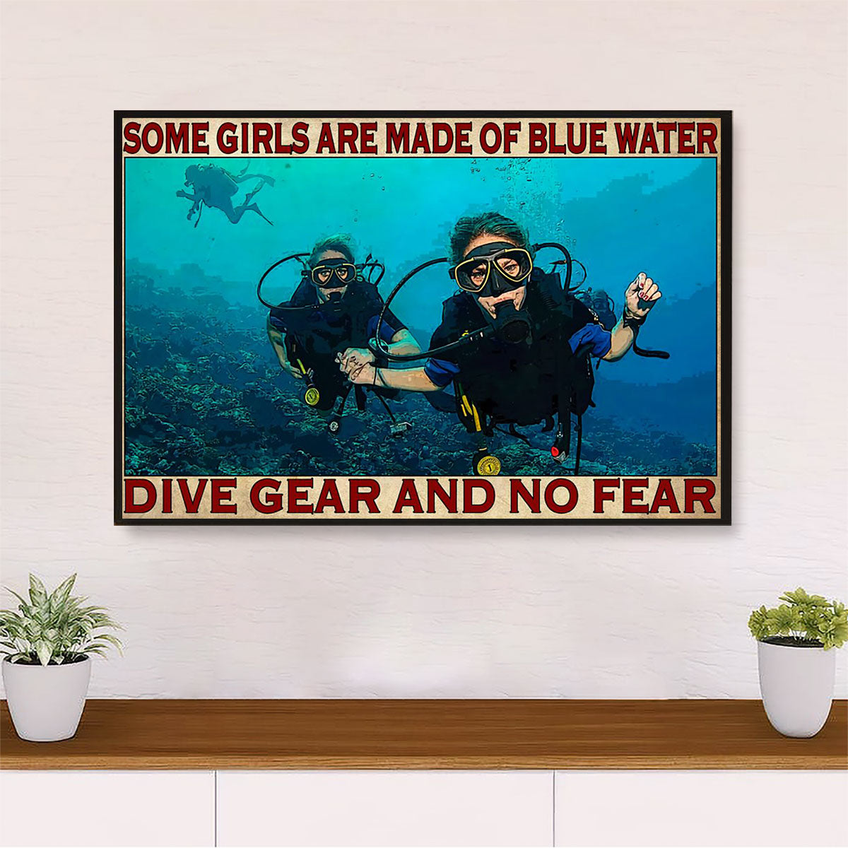 Scuba Diving Canvas Wall Art Prints | Girls Made Of Blue Water | Home Décor Gift for Scuba Diver