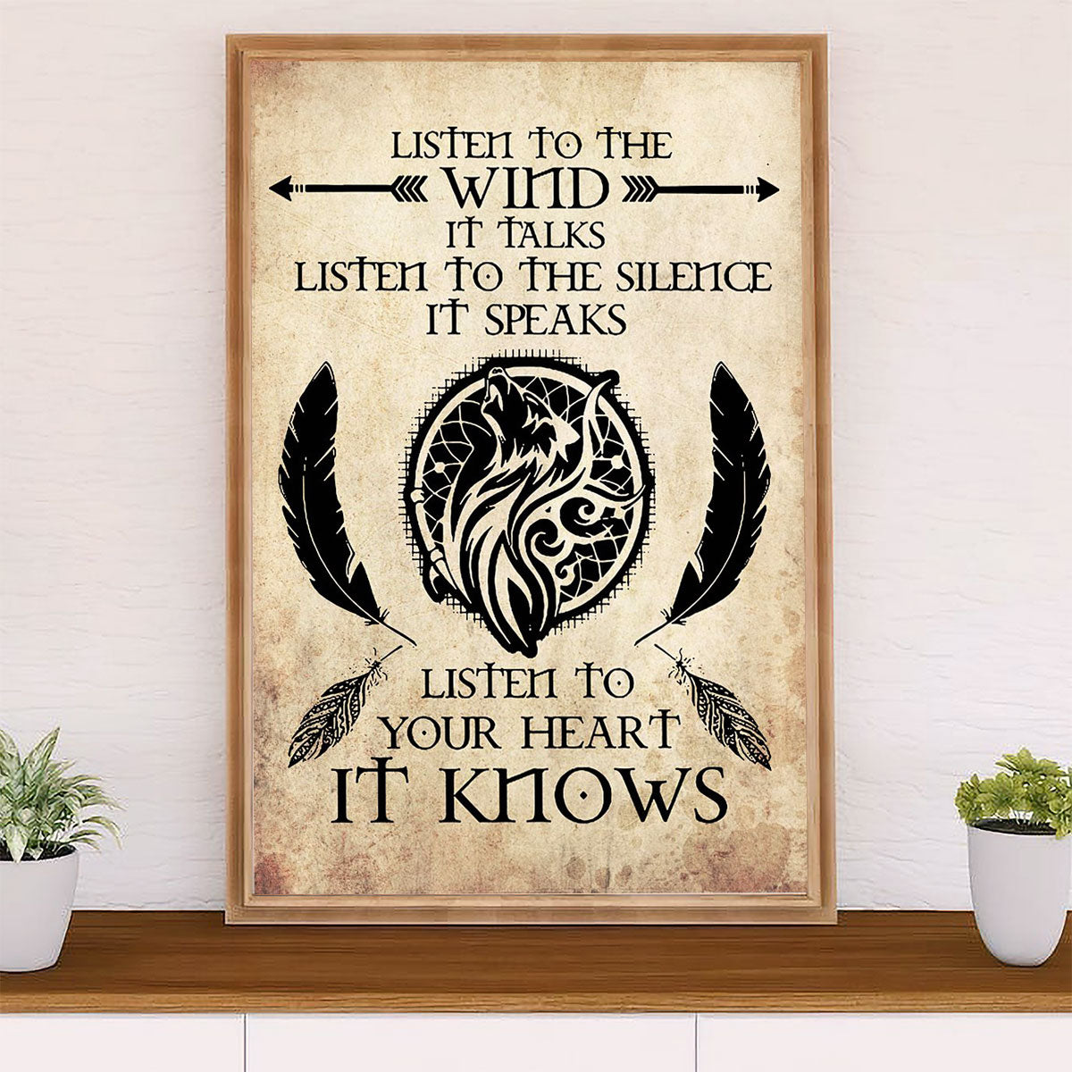 Native American Tribe Poster Prints | Listen To The Wind | Wall Art Gift for American Indians
