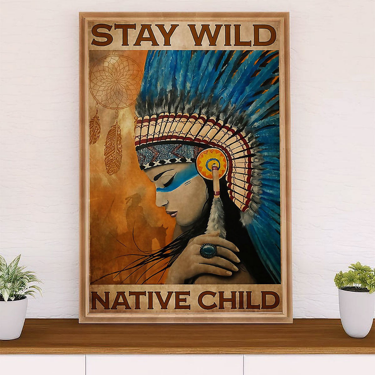 Native American Tribe Canvas Wall Art Prints | Stay Wild Native Child | Gift for American Indians
