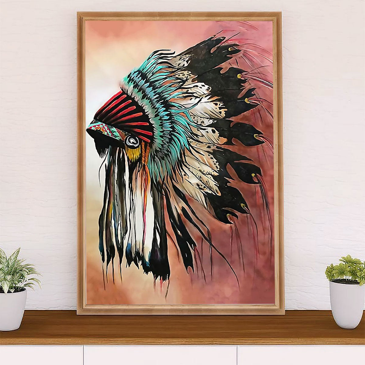 Native American Tribe Canvas Wall Art Prints | Headdress Painting | Gift for American Indians