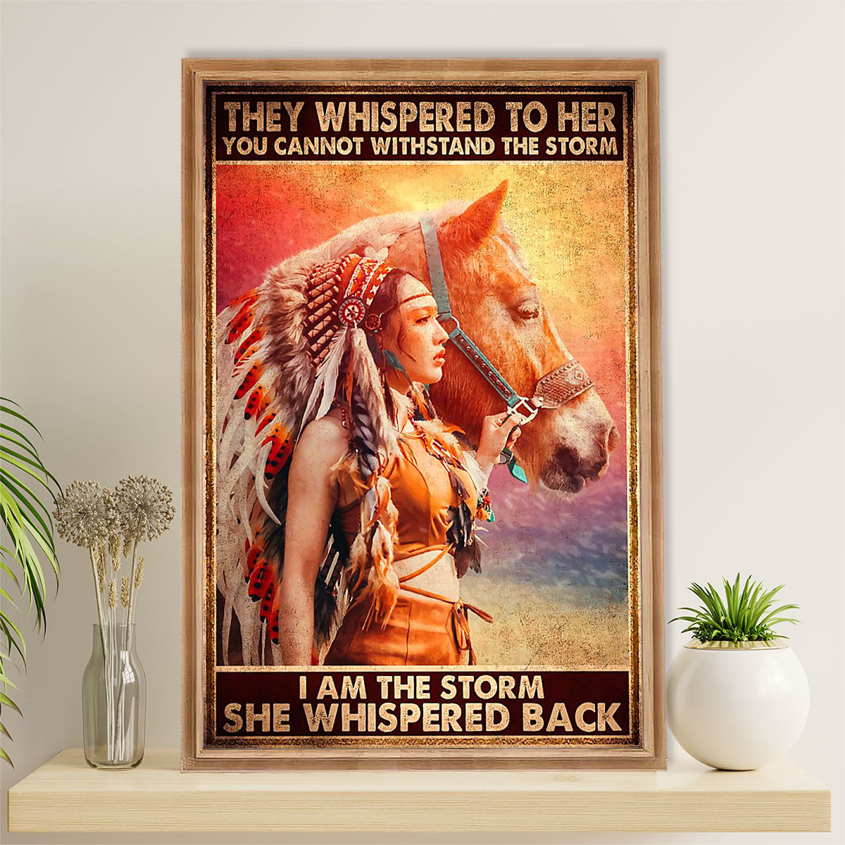 Native American Tribe Poster Prints | Native Girl & Horse | Wall Art Gift for American Indians