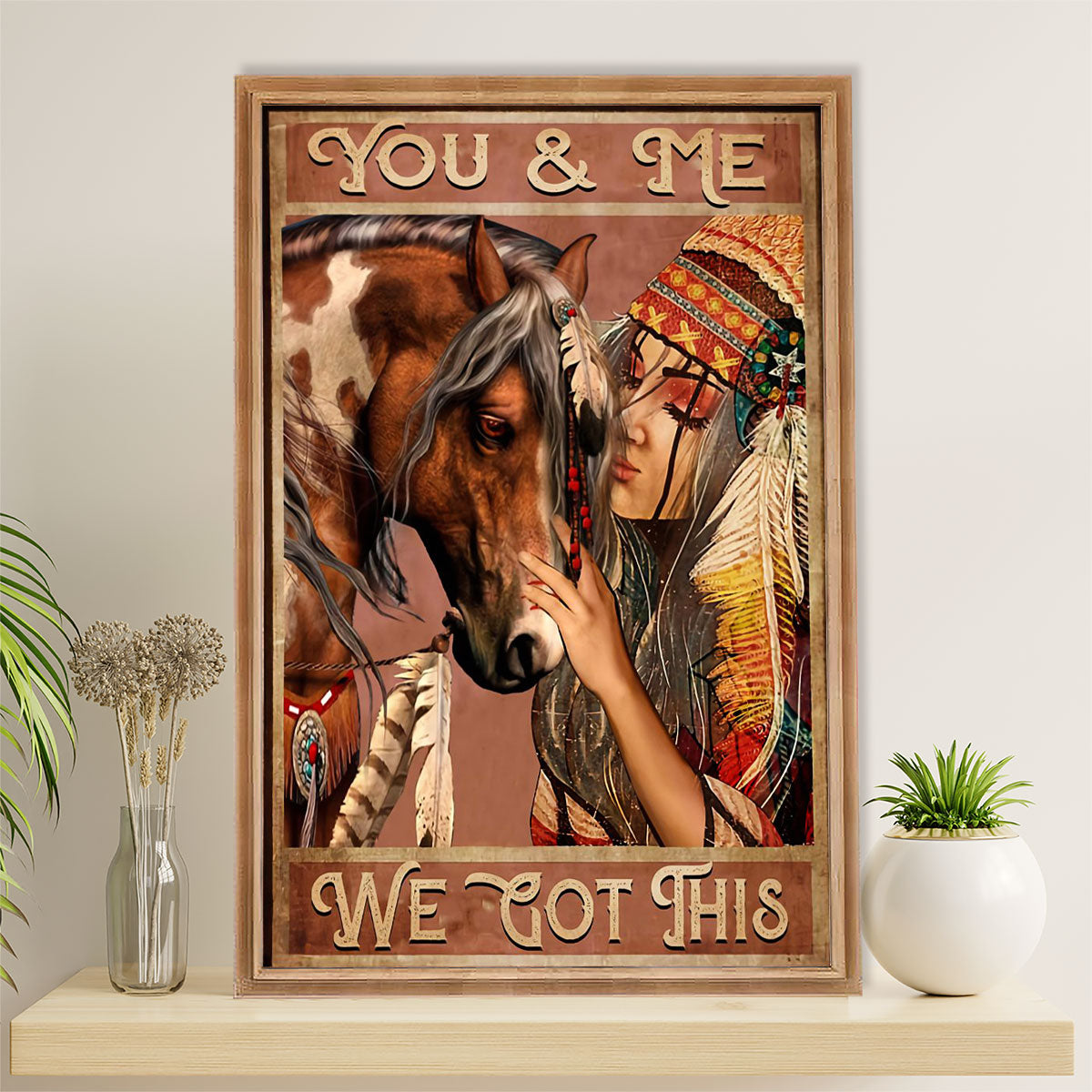Native American Tribe Poster Prints | Native Girl & Horse | Wall Art Gift for American Indians