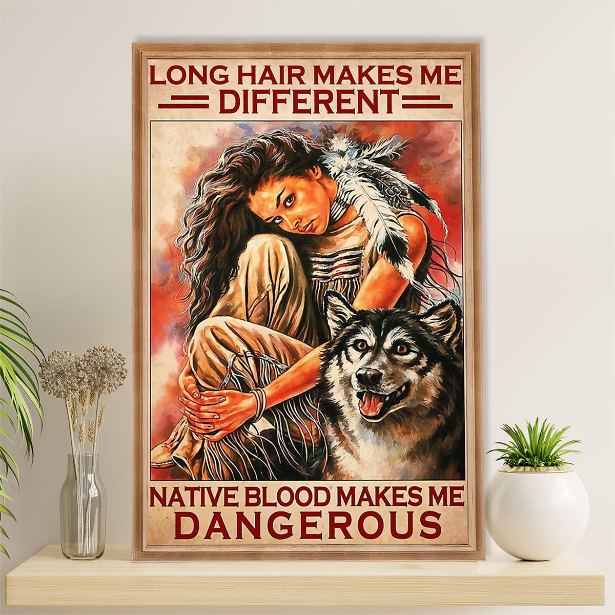 Native American Tribe Poster Prints | Long Hair Native Girl | Wall Art Gift for American Indians
