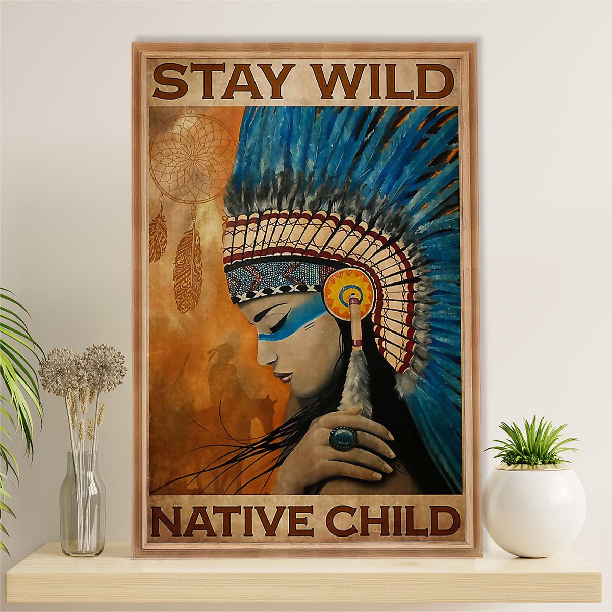 Native American Tribe Canvas Wall Art Prints | Stay Wild Native Child | Gift for American Indians
