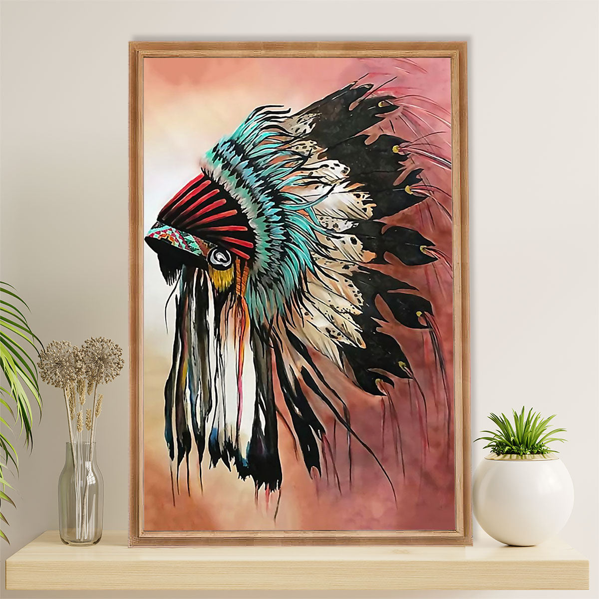 Native American Tribe Poster Prints | Headdress Painting | Wall Art Gift for American Indians