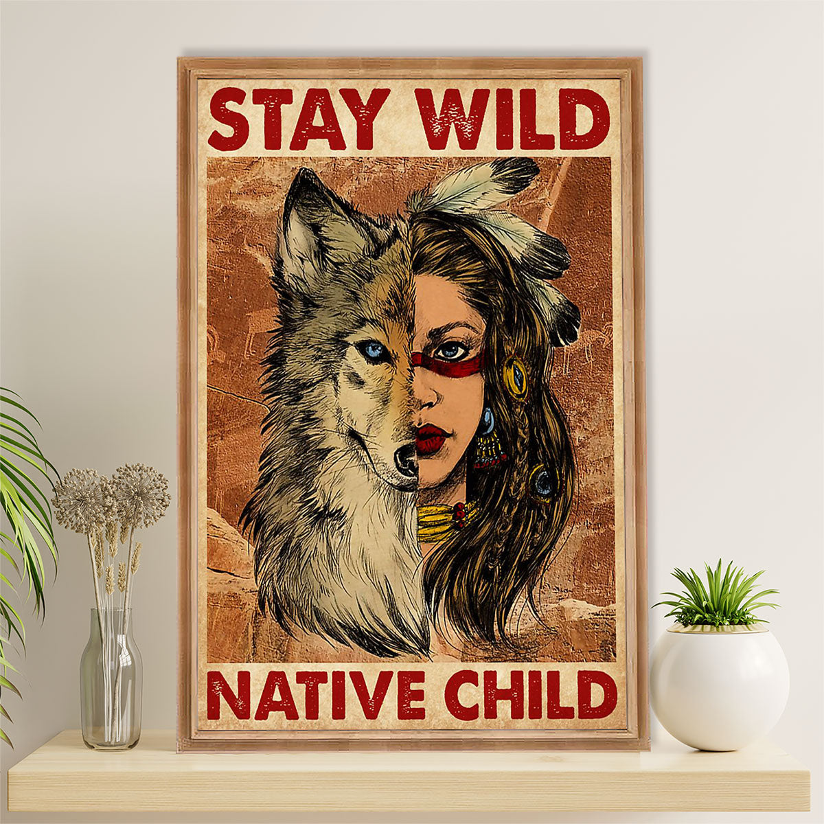 Native American Tribe Canvas Wall Art Prints | Stay Wild Native Child | Gift for American Indians