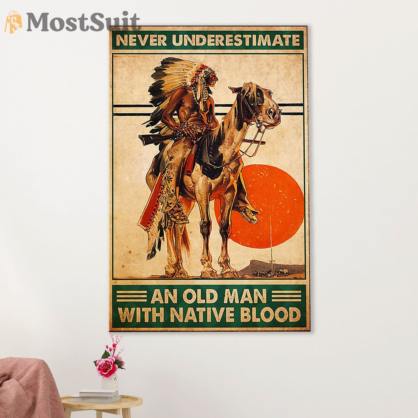 Native American Tribe Poster Prints | Old Man With Native Blood | Wall Art Gift for American Indians