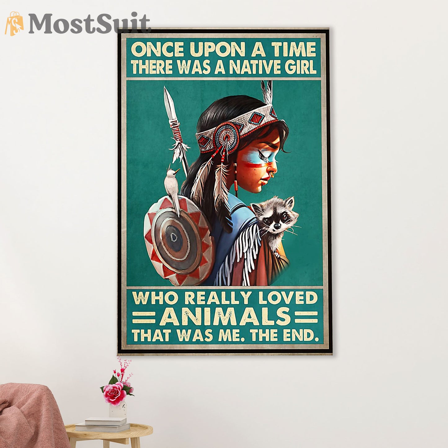 Native American Tribe Poster Prints | Native Girl Loves Animals | Wall Art Gift for American Indians