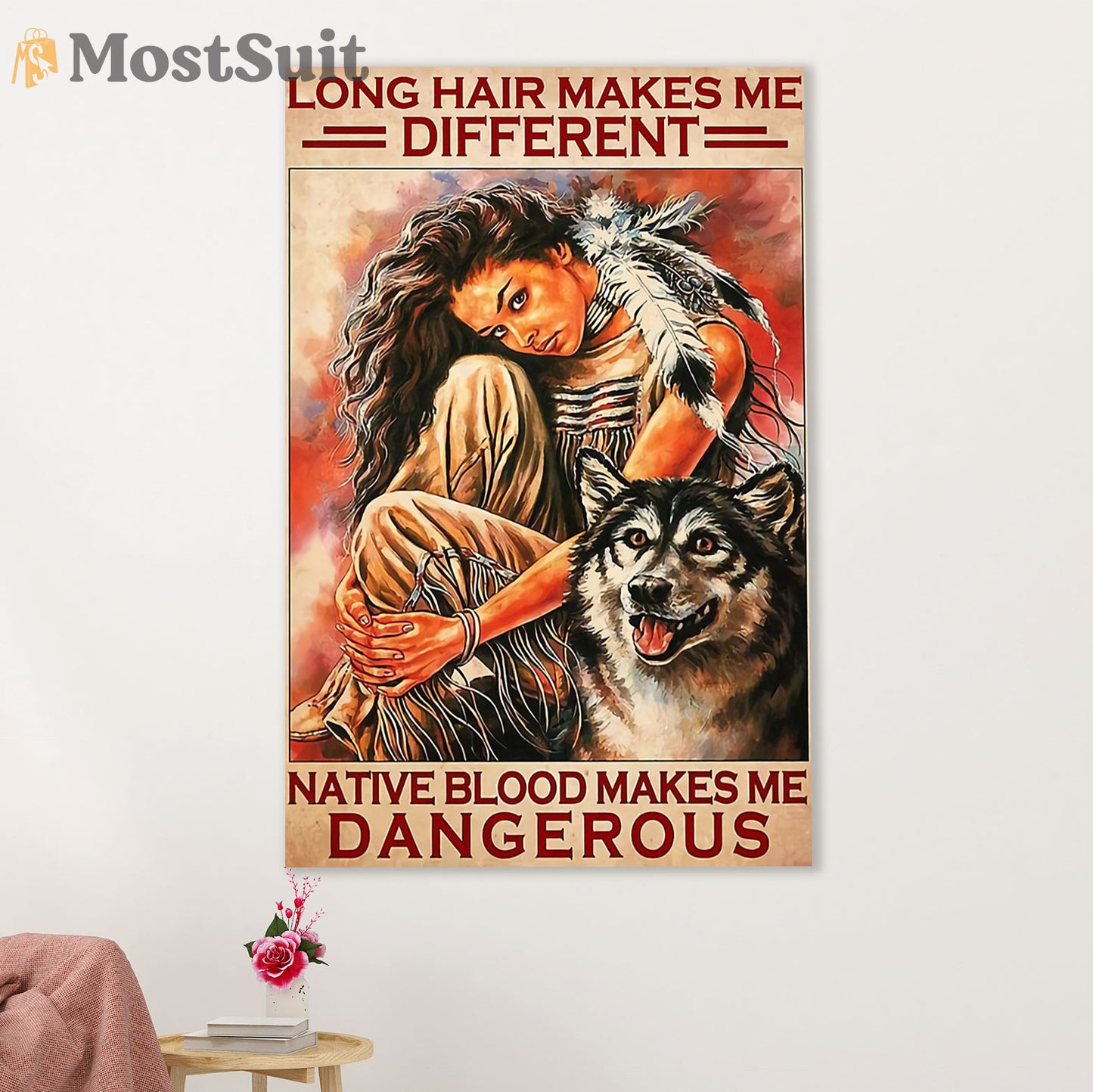 Native American Tribe Poster Prints | Long Hair Native Girl | Wall Art Gift for American Indians