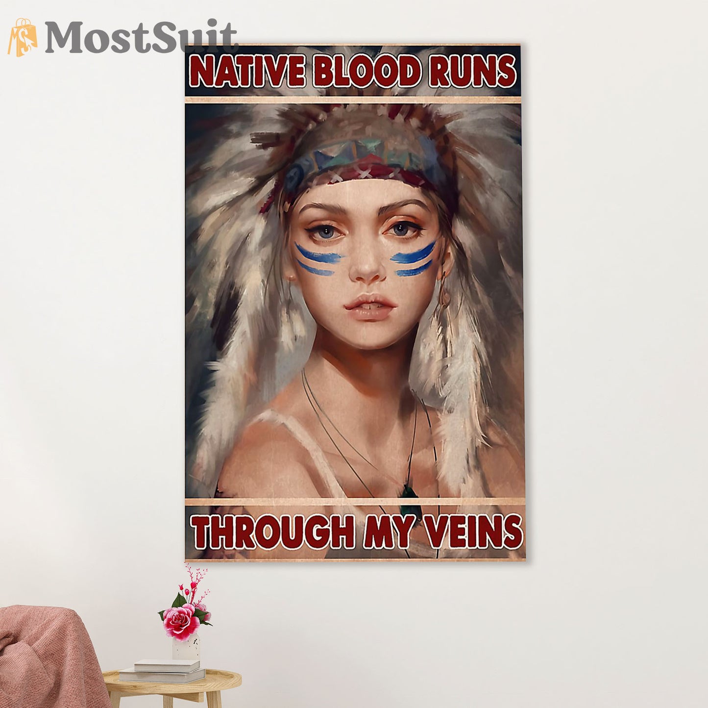 Native American Tribe Poster Prints | Girl Native Blood | Wall Art Gift for American Indians