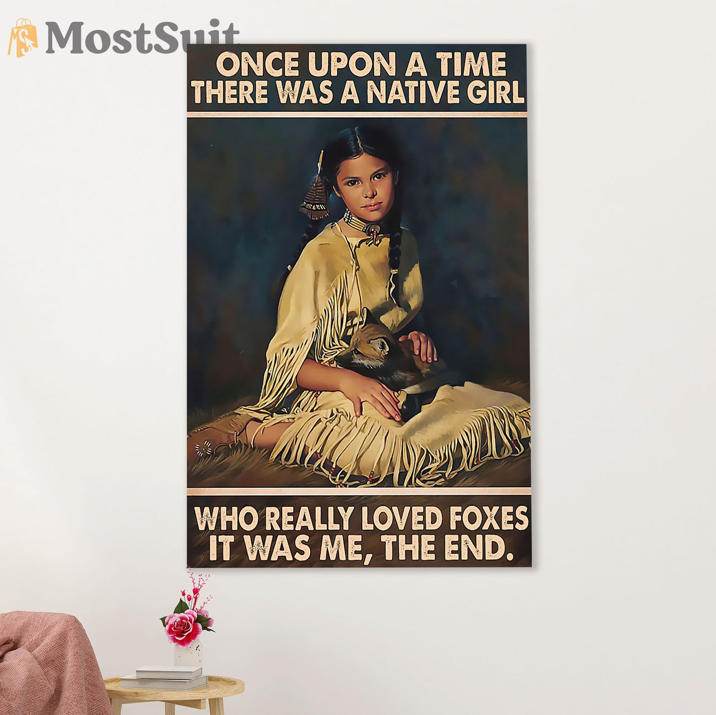 Native American Tribe Poster Prints | Native Girl Loves Foxes | Wall Art Gift for American Indians