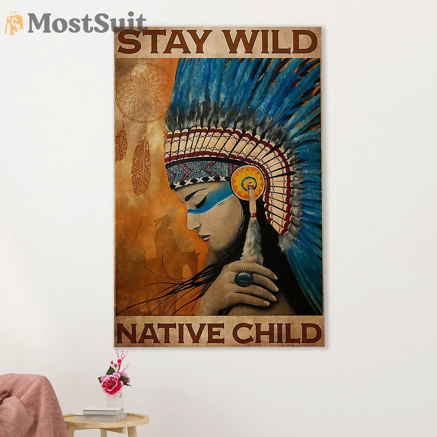 Native American Tribe Canvas Wall Art Prints | Stay Wild Native Child | Gift for American Indians