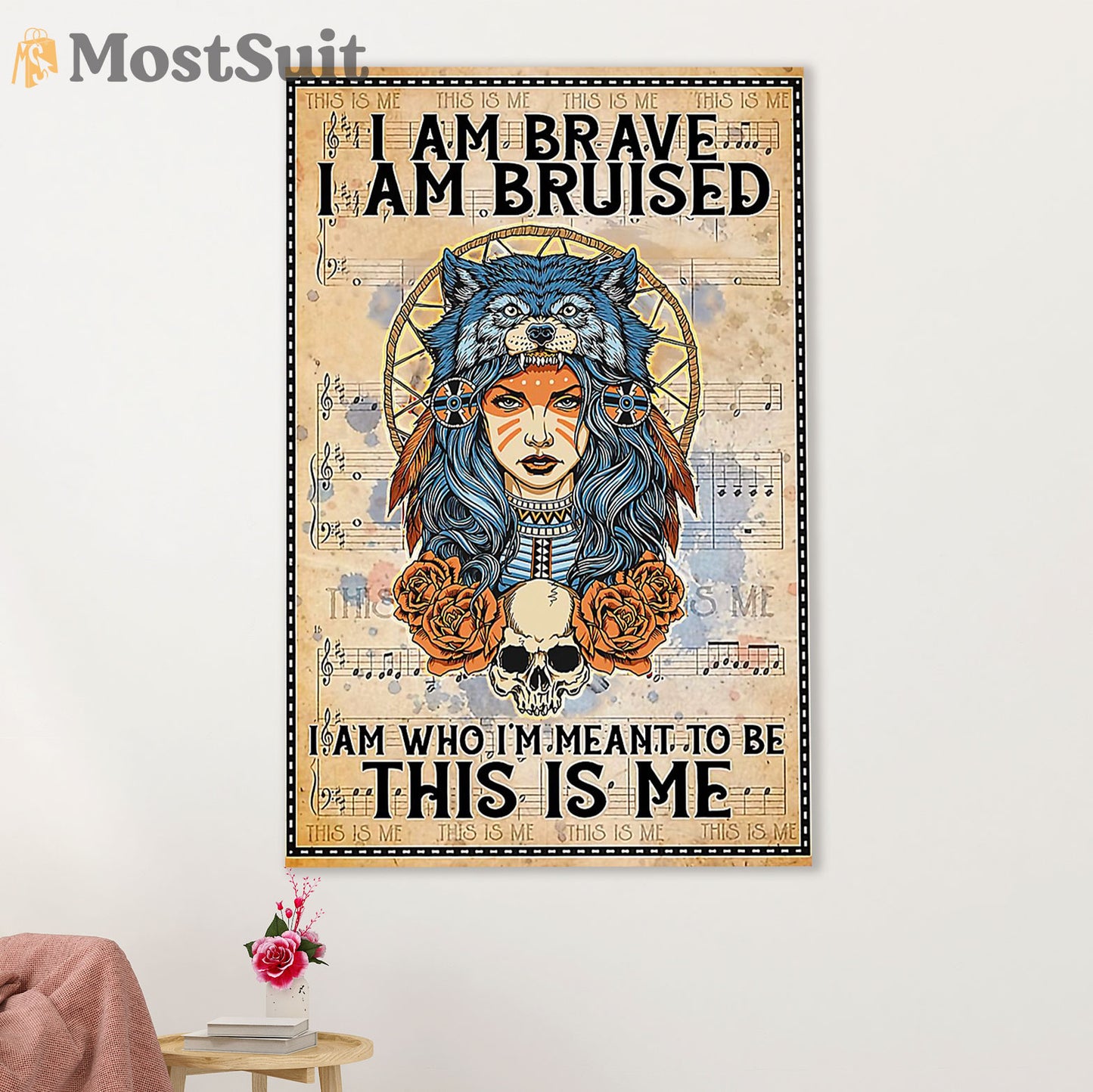 Native American Tribe Canvas Wall Art Prints | I Am Brave | Gift for American Indians
