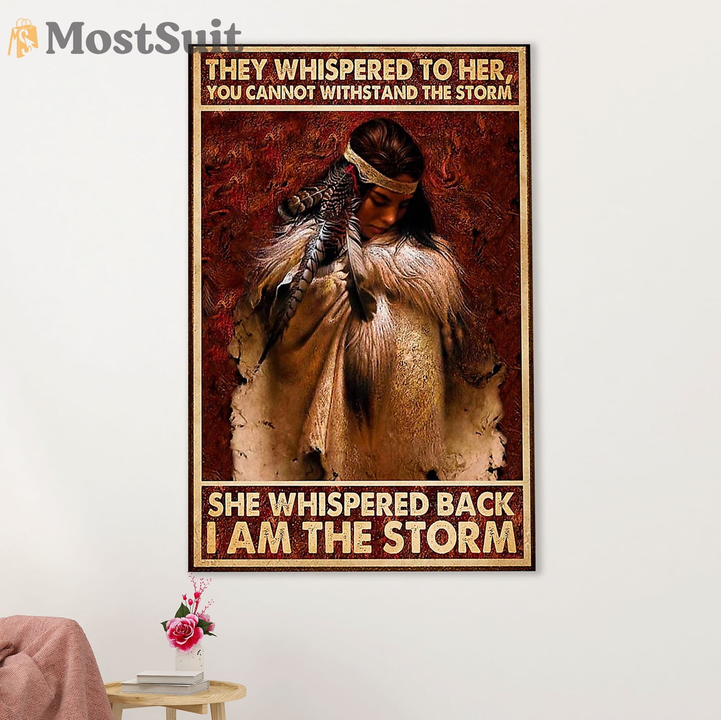Native American Tribe Canvas Wall Art Prints | Native Girl I Am The Storm | Gift for American Indians