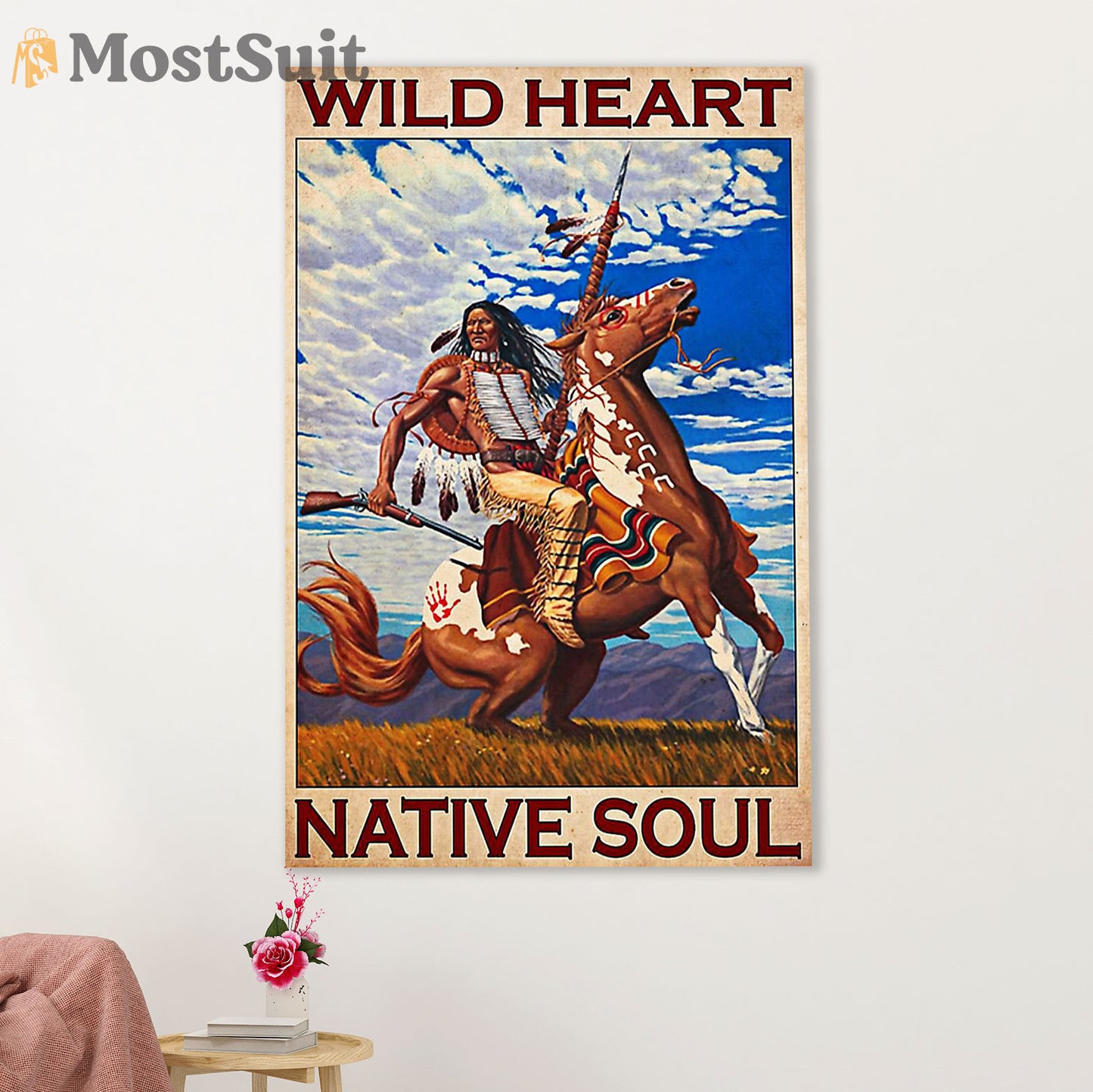 Native American Tribe Canvas Wall Art Prints | Wild Heart Native Soul | Gift for American Indians