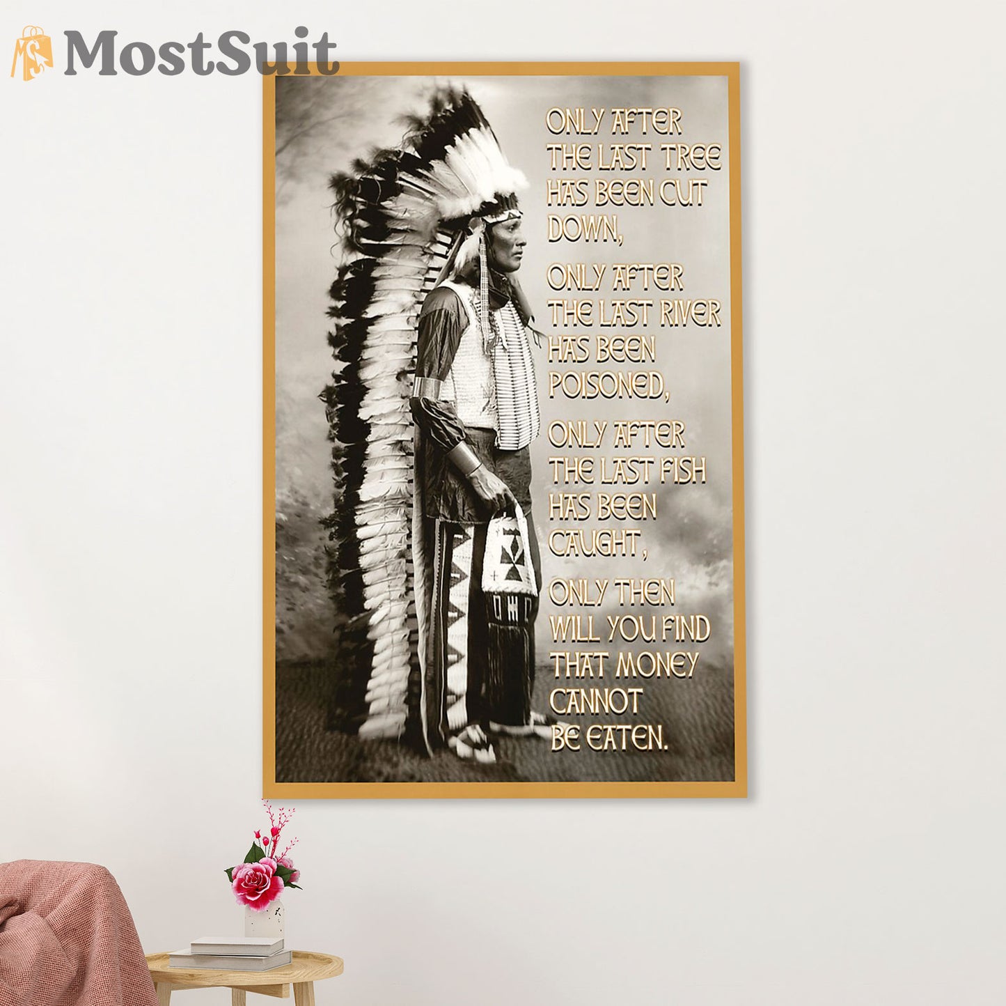 Native American Tribe Poster Prints | Old Man Headdress | Wall Art Gift for American Indians
