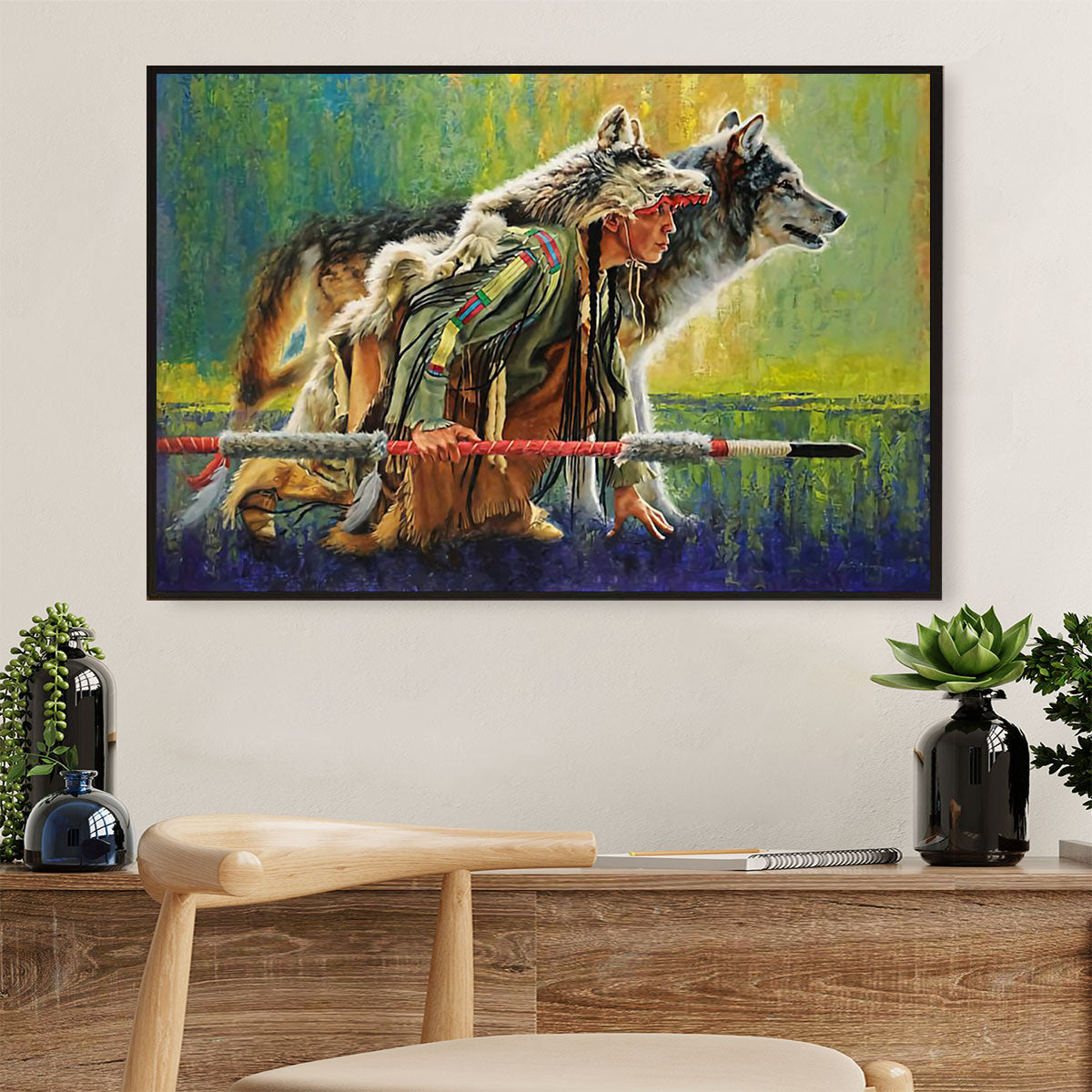 Native American Tribe Canvas Wall Art Prints | Native People & Wolf |Gift for American Indians