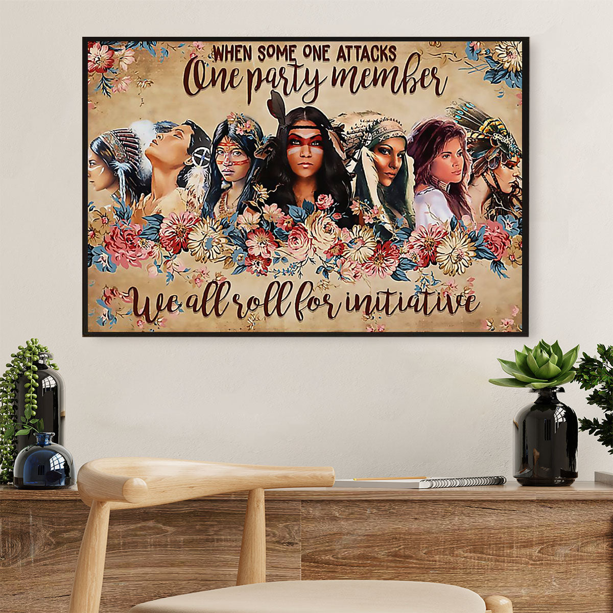 Native American Tribe Canvas Wall Art Prints | Native Women Party Member |Gift for American Indians