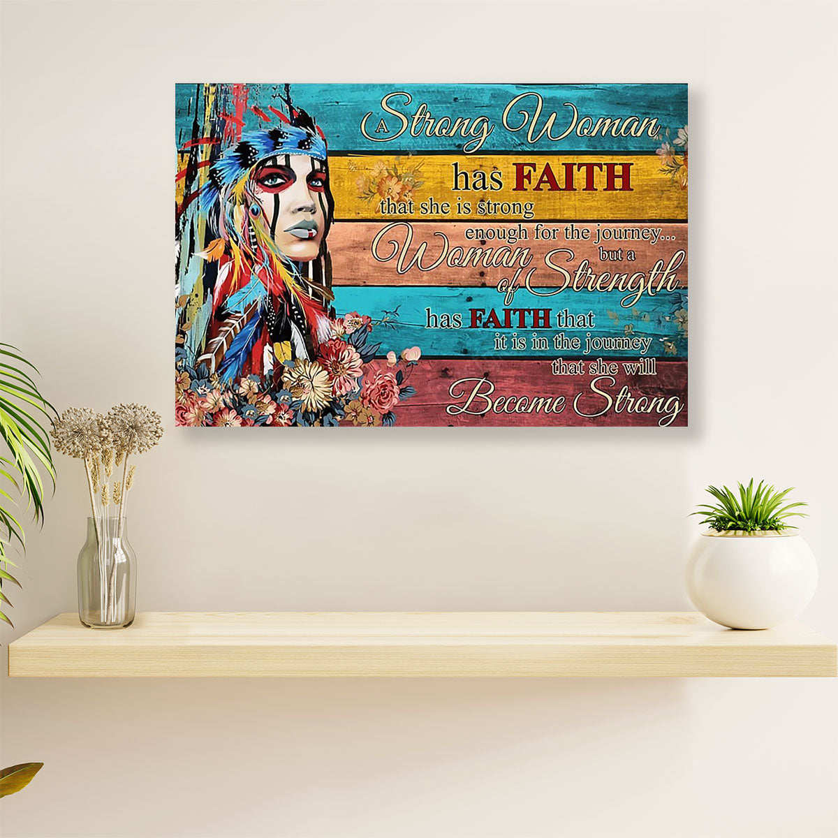 Native American Tribe Canvas Wall Art Prints | Strong Native Woman |Gift for American Indians