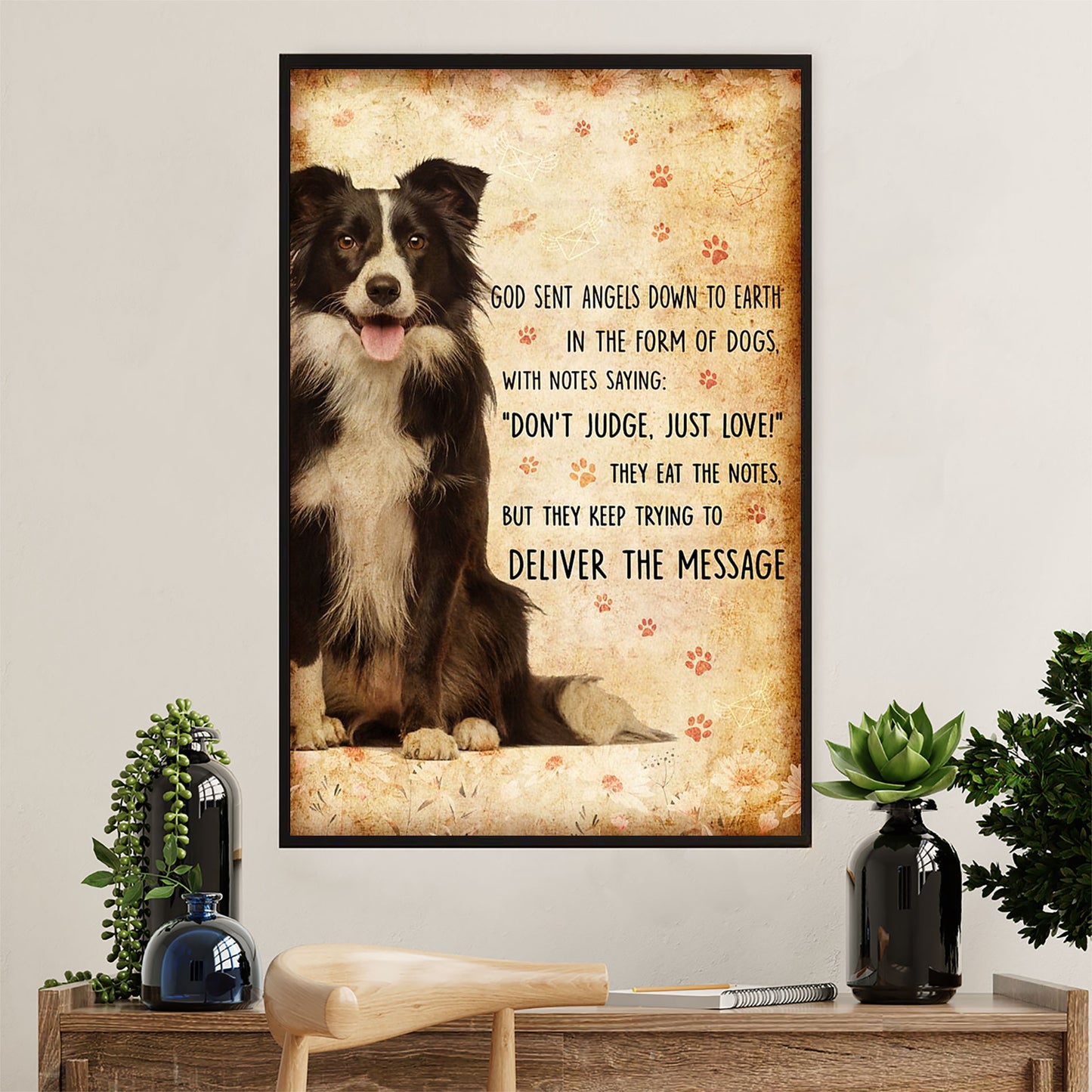 Cute Border Collie Dog Poster Prints | God Sent Angels | Wall Art Gift for Puppies Merle Collie Lover