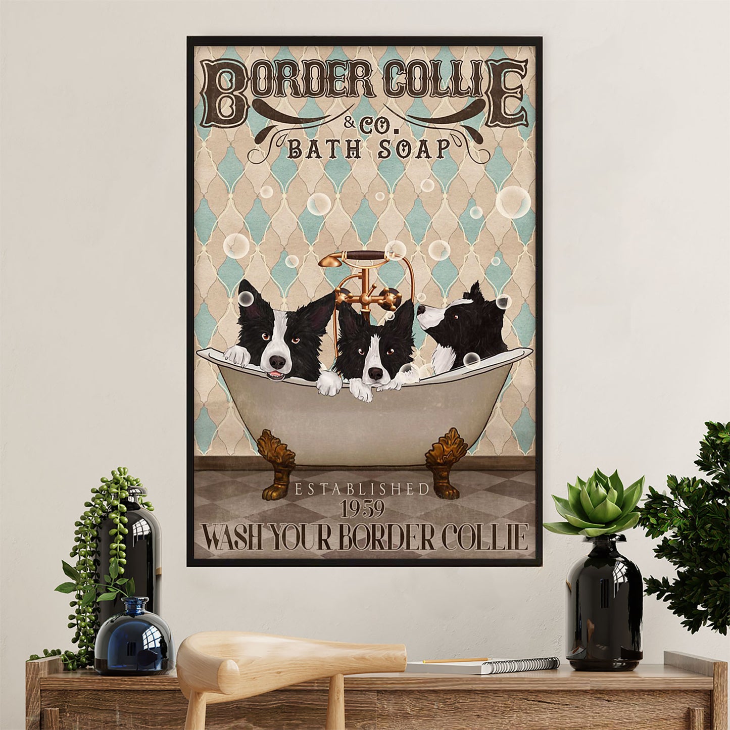 Cute Border Collie Dog Poster Prints | Collie Bath Soap | Wall Art Gift for Puppies Merle Collie Lover