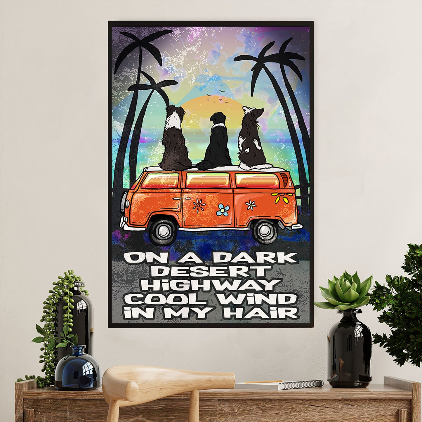 Cute Border Collie Dog Poster Prints | On A Dark Desert | Wall Art Gift for Puppies Merle Collie Lover