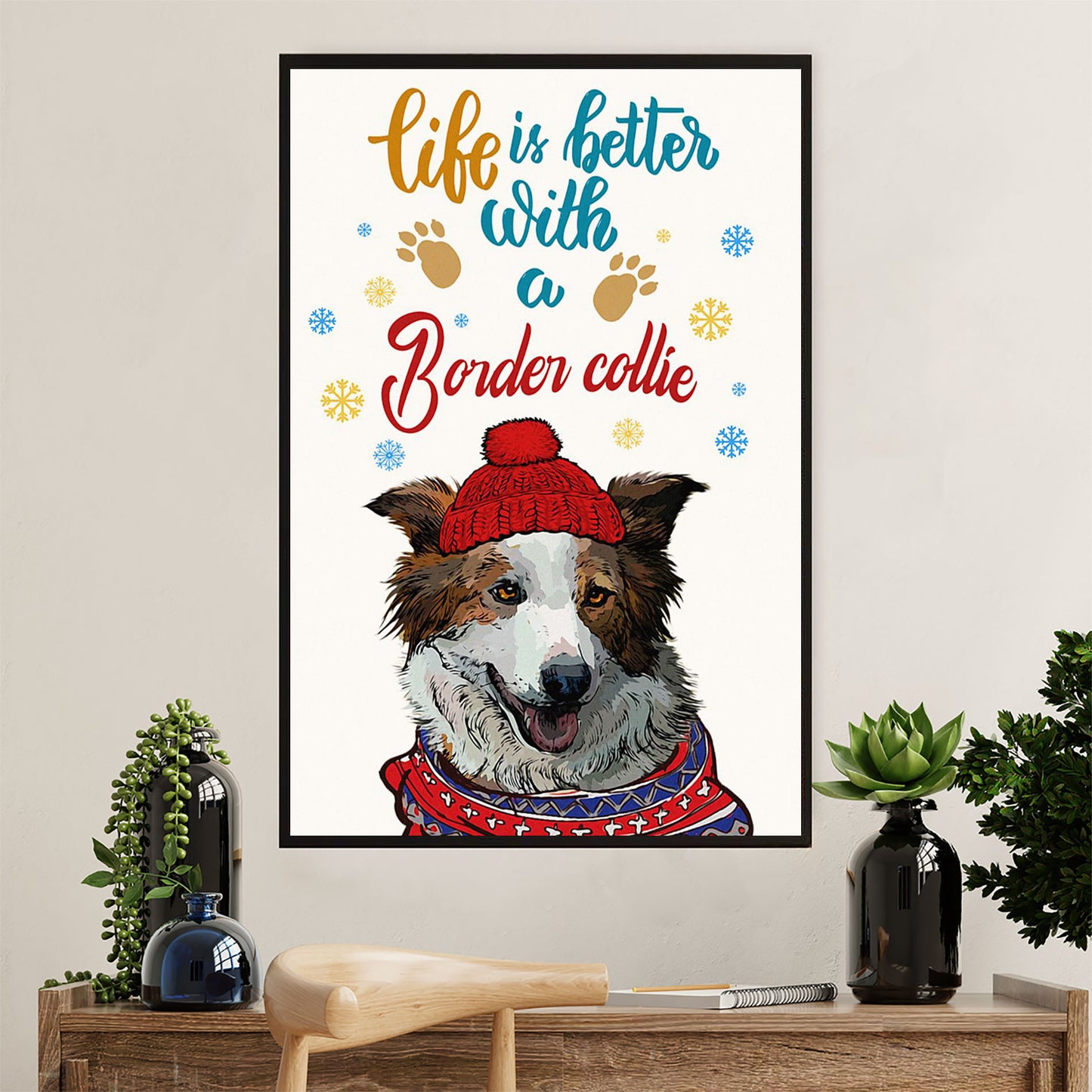 Cute Border Collie Dog Canvas Wall Art Prints | Life Is Better With | Gift for Merle Collie Lover