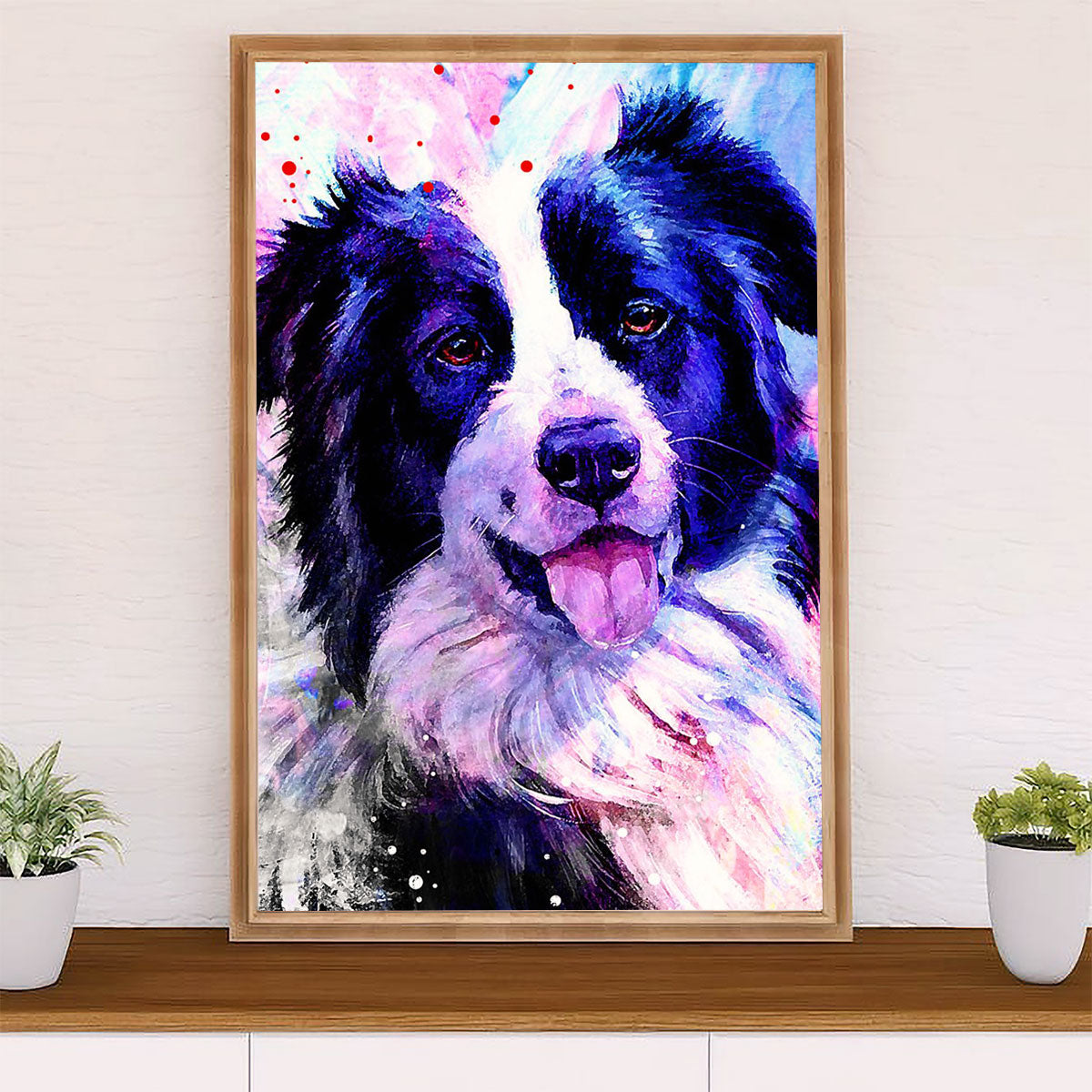 Cute Border Collie Dog Poster Prints | Watercolor Painting | Wall Art Gift for Puppies Merle Collie Lover