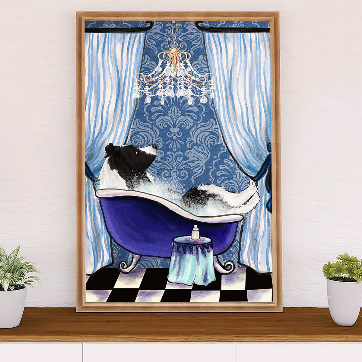 Cute Border Collie Dog Poster Prints | Collie in Bath | Wall Art Gift for Puppies Merle Collie Lover