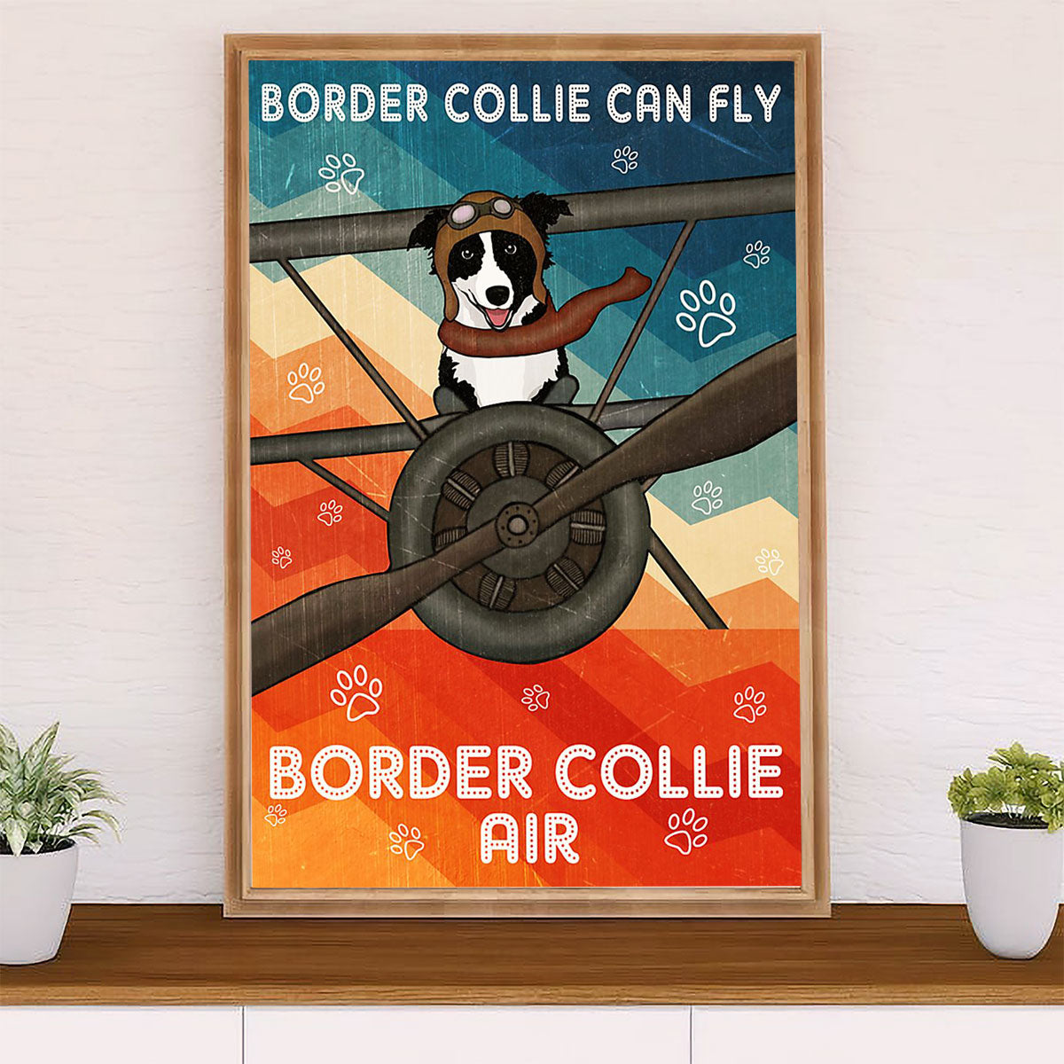 Cute Border Collie Dog Poster Prints | Collie Can Fly | Wall Art Gift for Puppies Merle Collie Lover