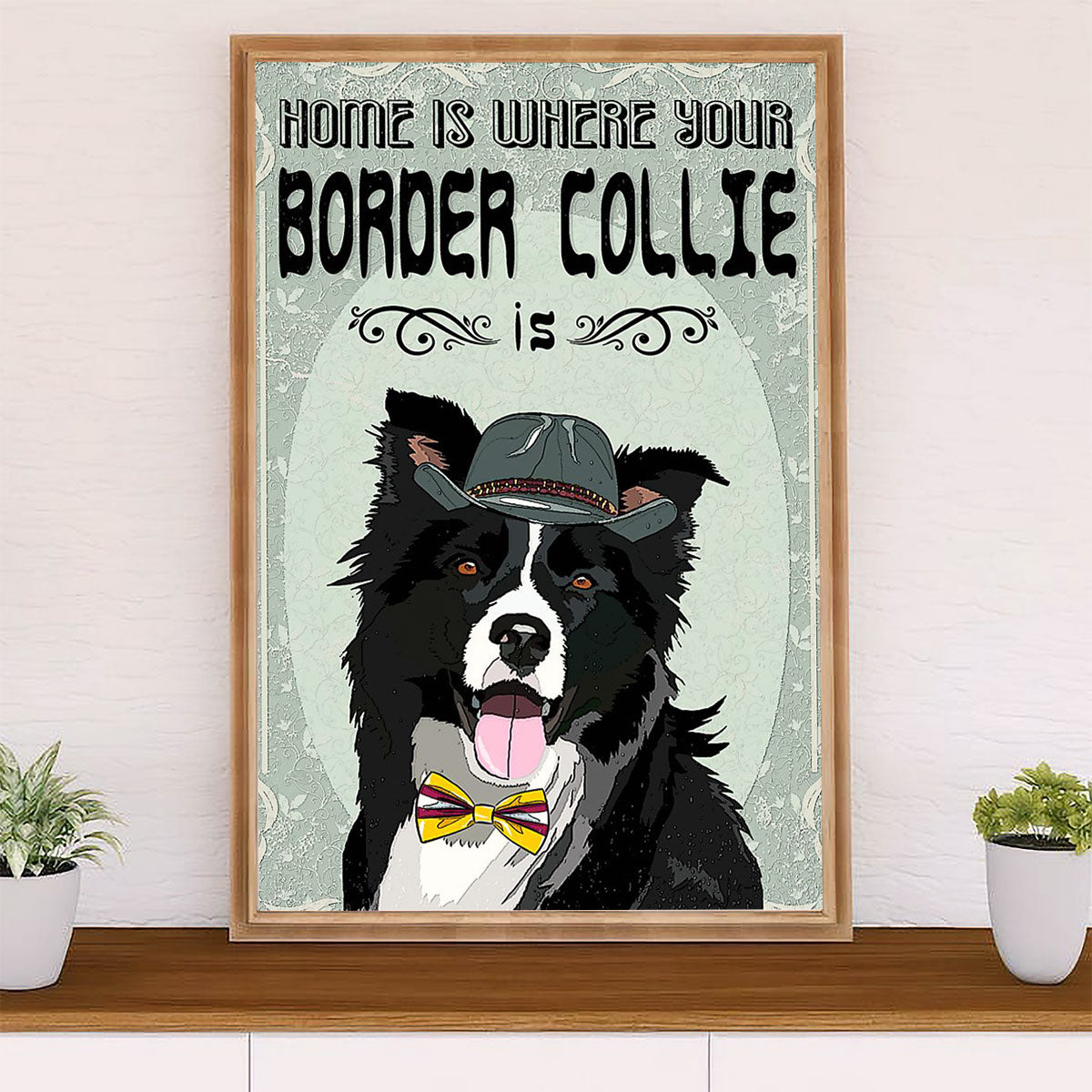 Cute Border Collie Dog Poster Prints | Home Is Where | Wall Art Gift for Puppies Merle Collie Lover