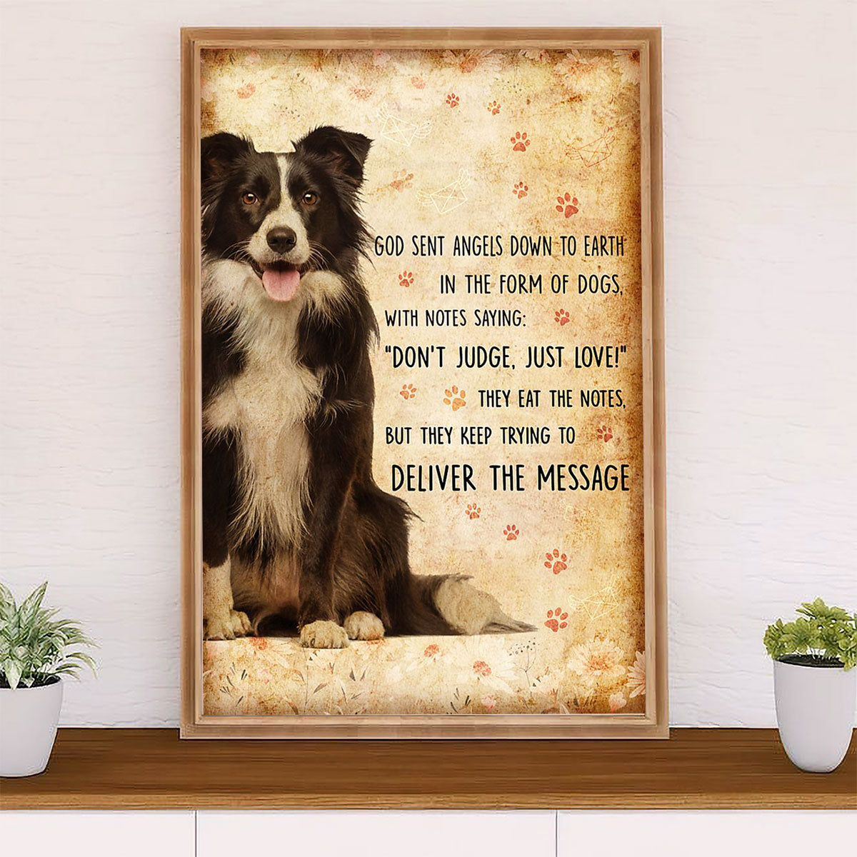 Cute Border Collie Dog Poster Prints | God Sent Angels | Wall Art Gift for Puppies Merle Collie Lover