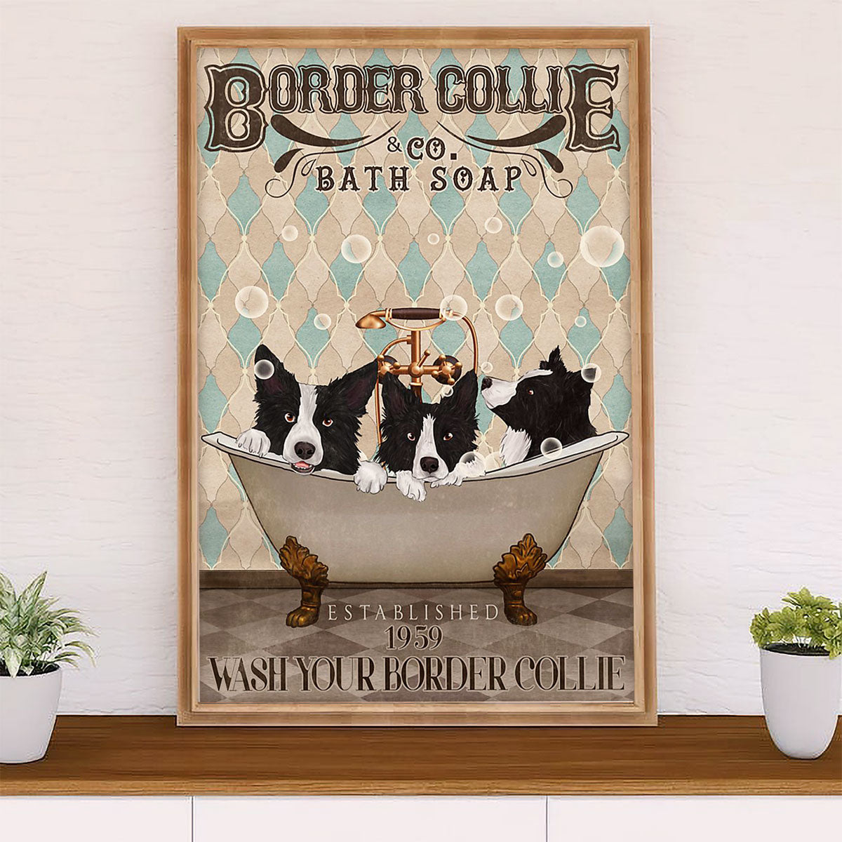 Cute Border Collie Dog Poster Prints | Collie Bath Soap | Wall Art Gift for Puppies Merle Collie Lover