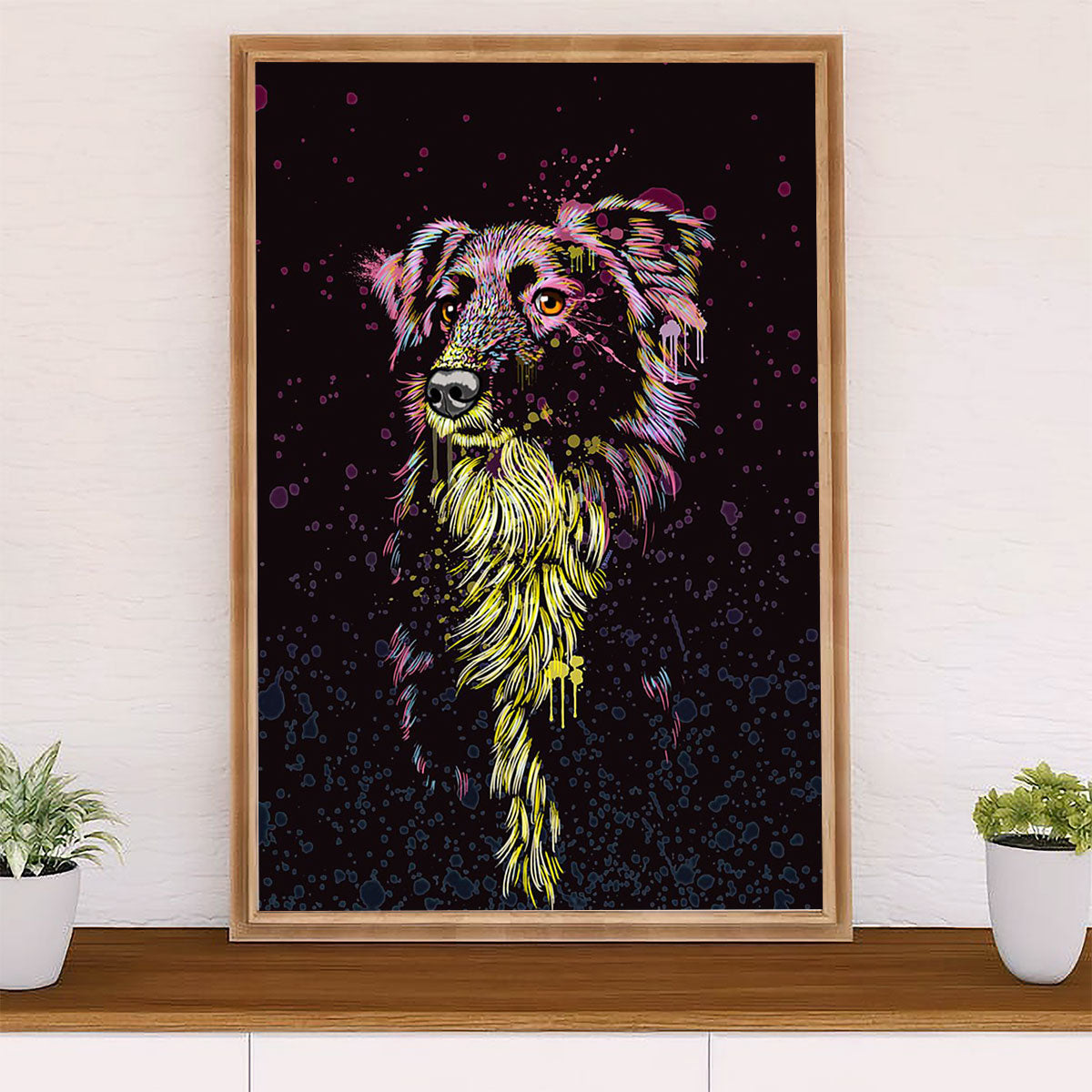 Cute Border Collie Dog Canvas Wall Art Prints | Watercolor Dog Painting | Gift for Merle Collie Lover