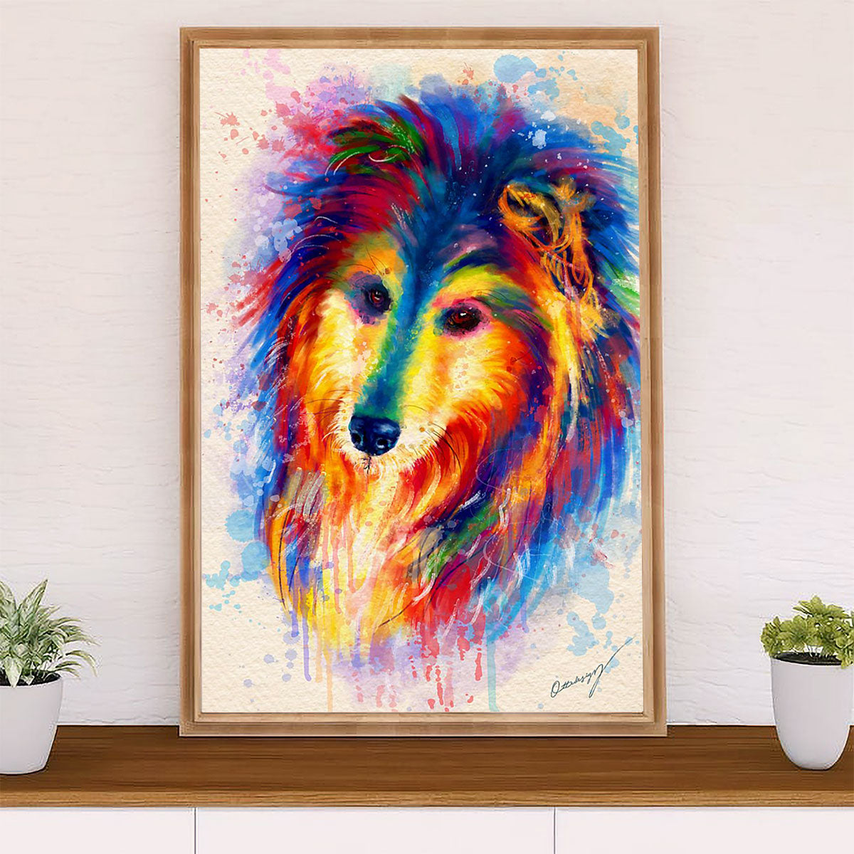 Cute Border Collie Dog Poster Prints | Watercolor Painting | Wall Art Gift for Puppies Merle Collie Lover