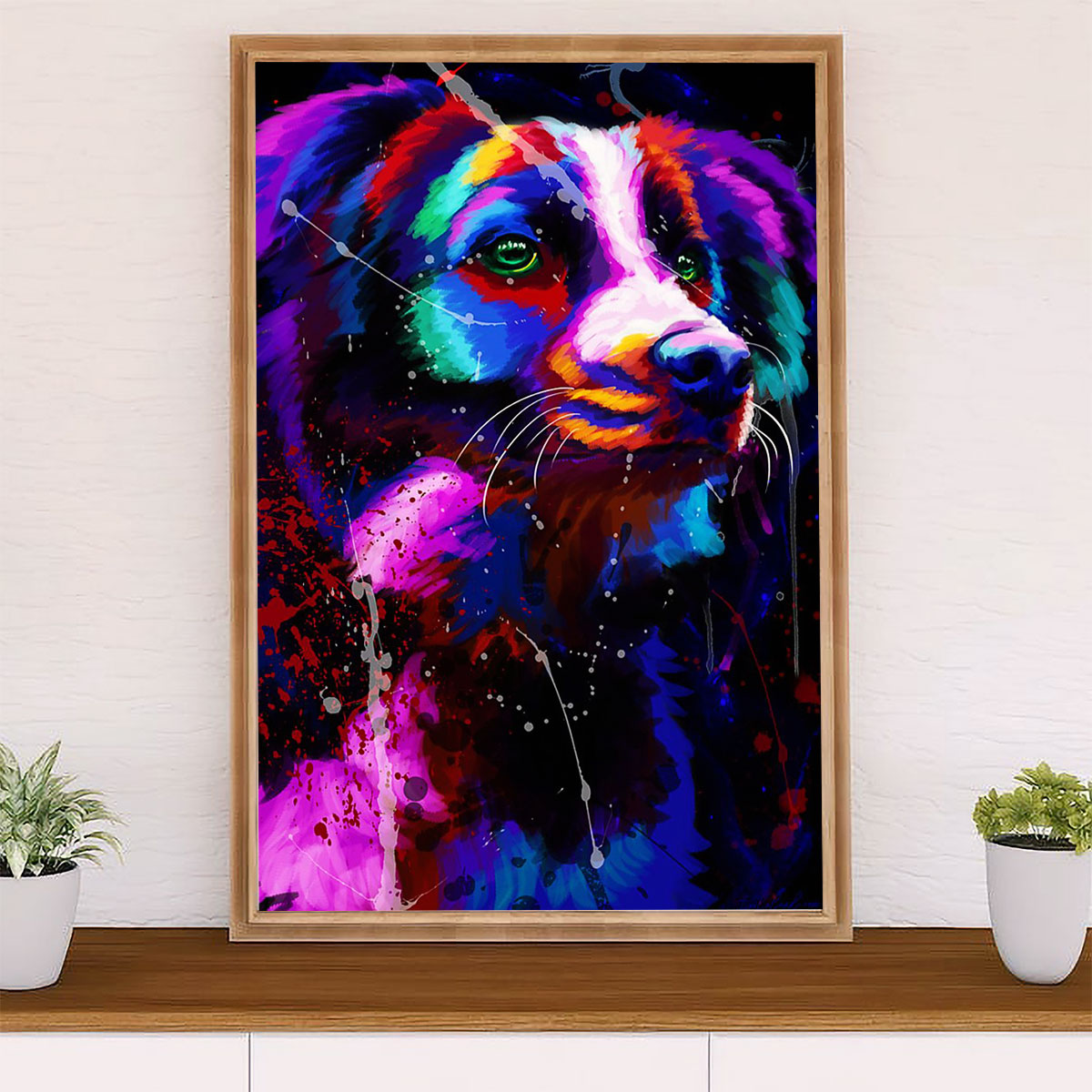 Cute Border Collie Dog Canvas Wall Art Prints | Watercolor Painting | Gift for Merle Collie Lover