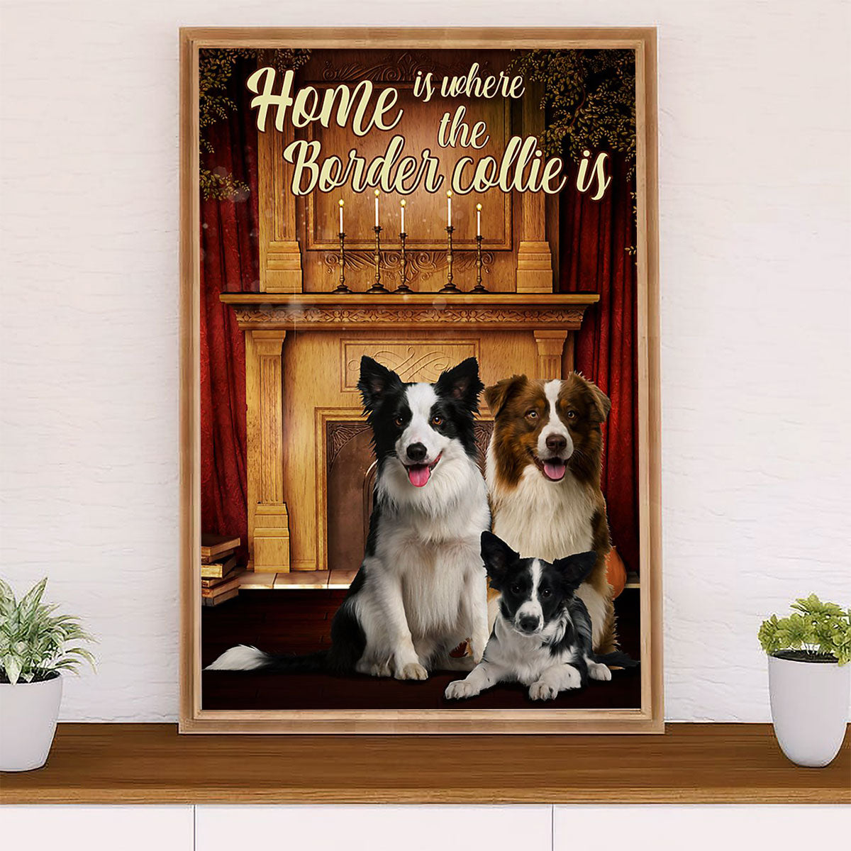 Cute Border Collie Dog Poster Prints | Home Is Where | Wall Art Gift for Puppies Merle Collie Lover