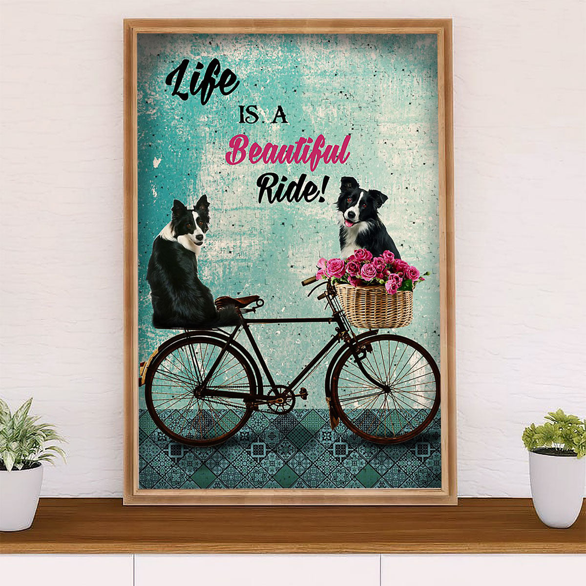 Cute Border Collie Dog Canvas Wall Art Prints | Beautiful Ride | Gift for Merle Collie Lover