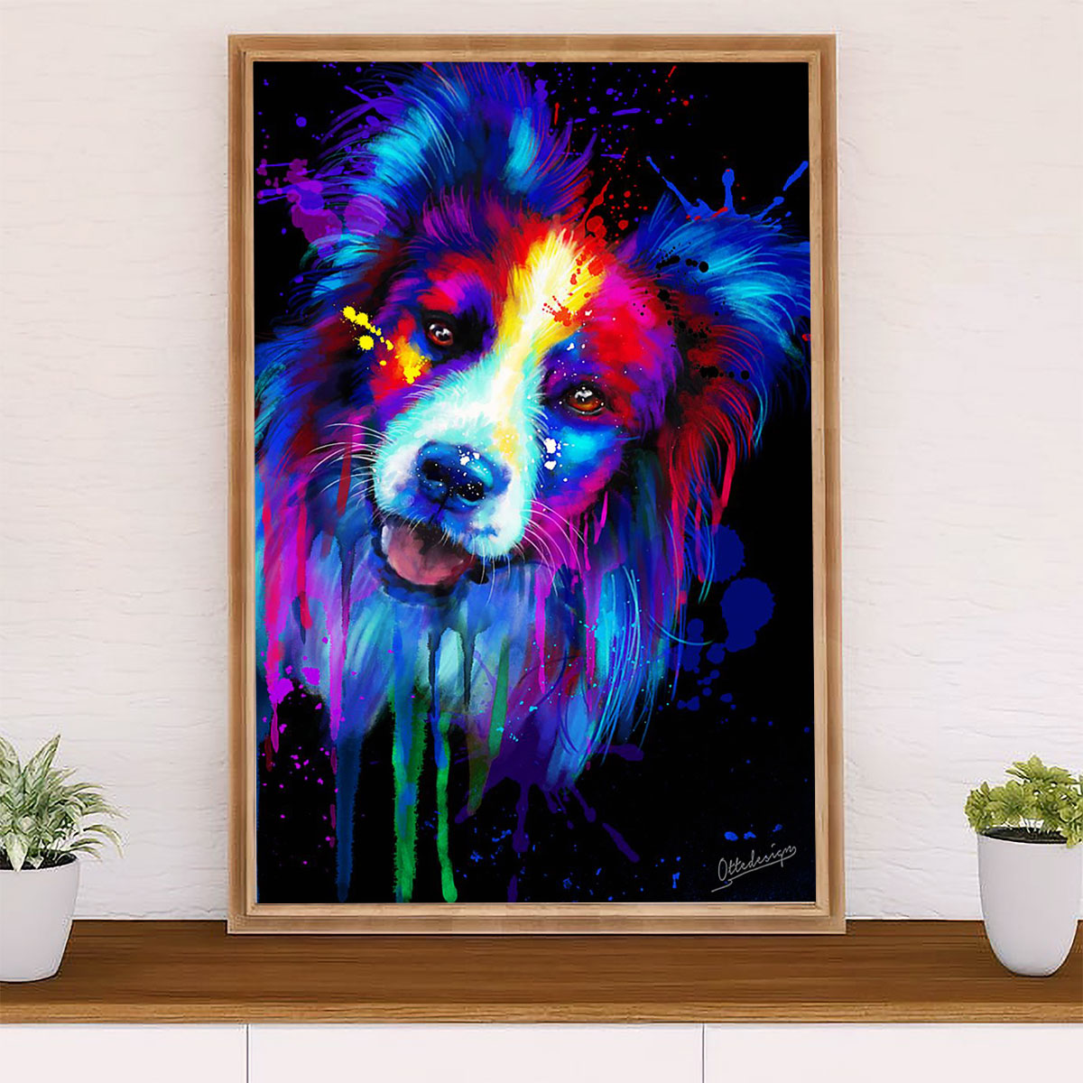 Cute Border Collie Dog Canvas Wall Art Prints | Dog Watercolor Painting | Gift for Merle Collie Lover