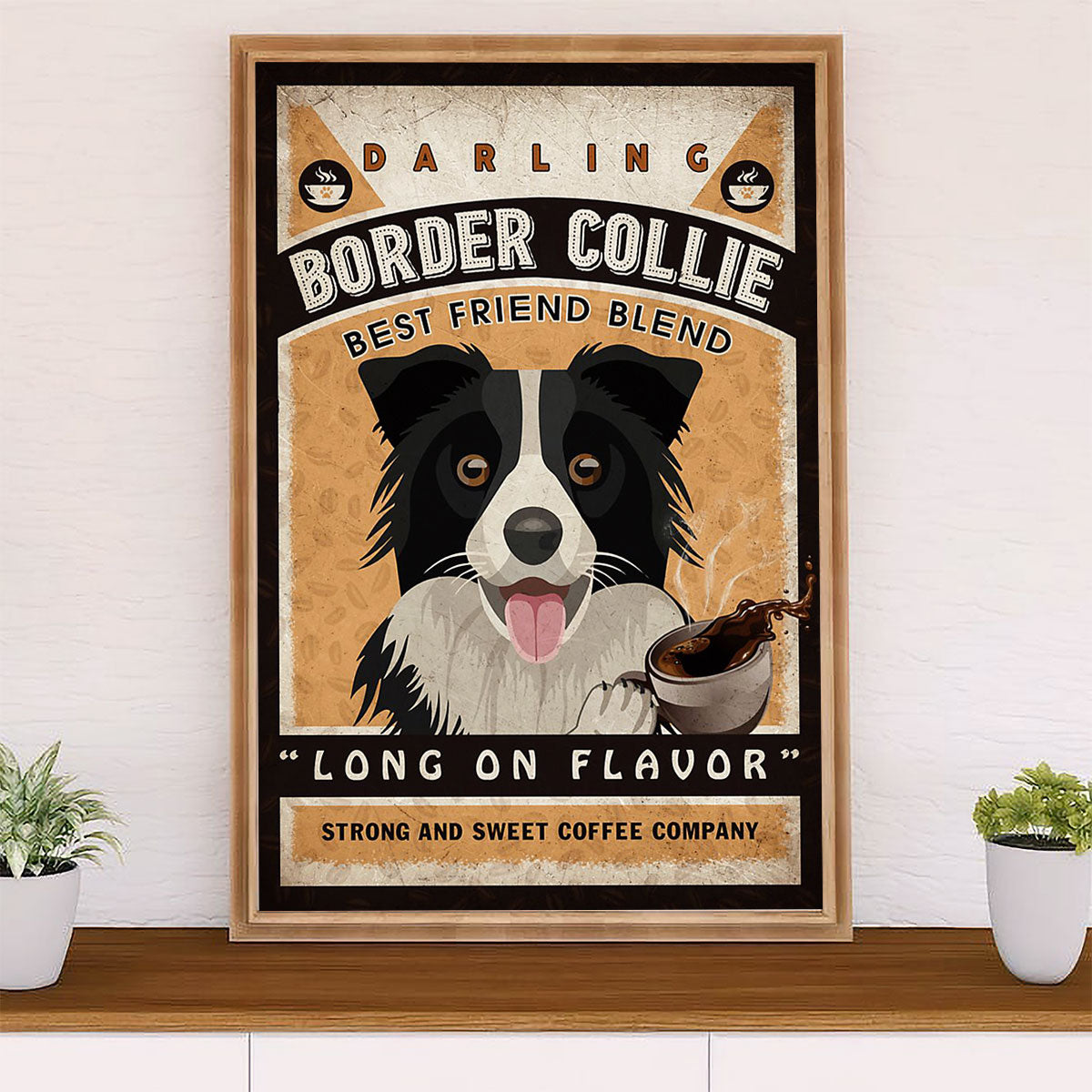 Cute Border Collie Dog Canvas Wall Art Prints | Sweet Coffee Company | Gift for Merle Collie Lover