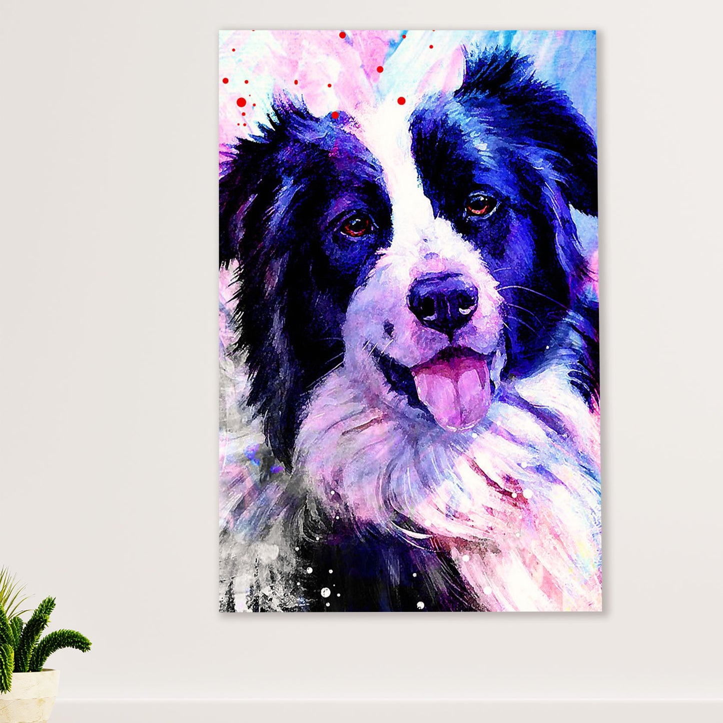 Cute Border Collie Dog Poster Prints | Watercolor Painting | Wall Art Gift for Puppies Merle Collie Lover