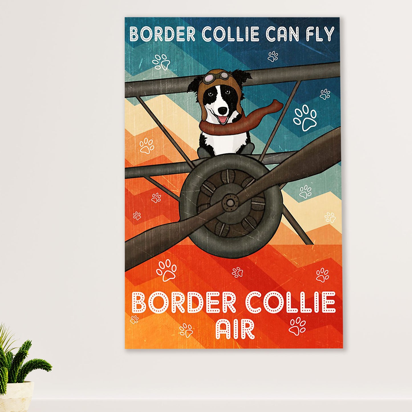 Cute Border Collie Dog Poster Prints | Collie Can Fly | Wall Art Gift for Puppies Merle Collie Lover