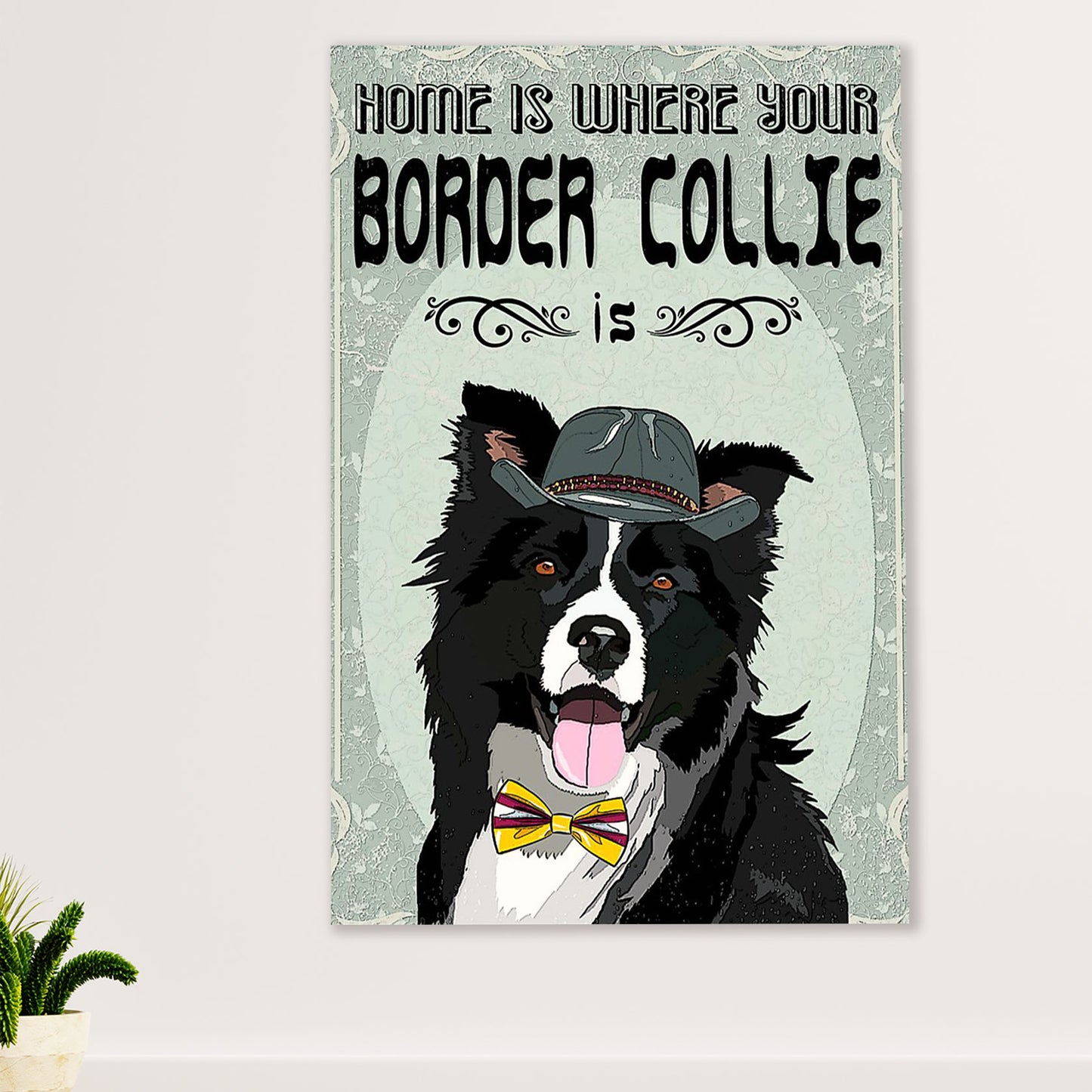 Cute Border Collie Dog Poster Prints | Home Is Where | Wall Art Gift for Puppies Merle Collie Lover