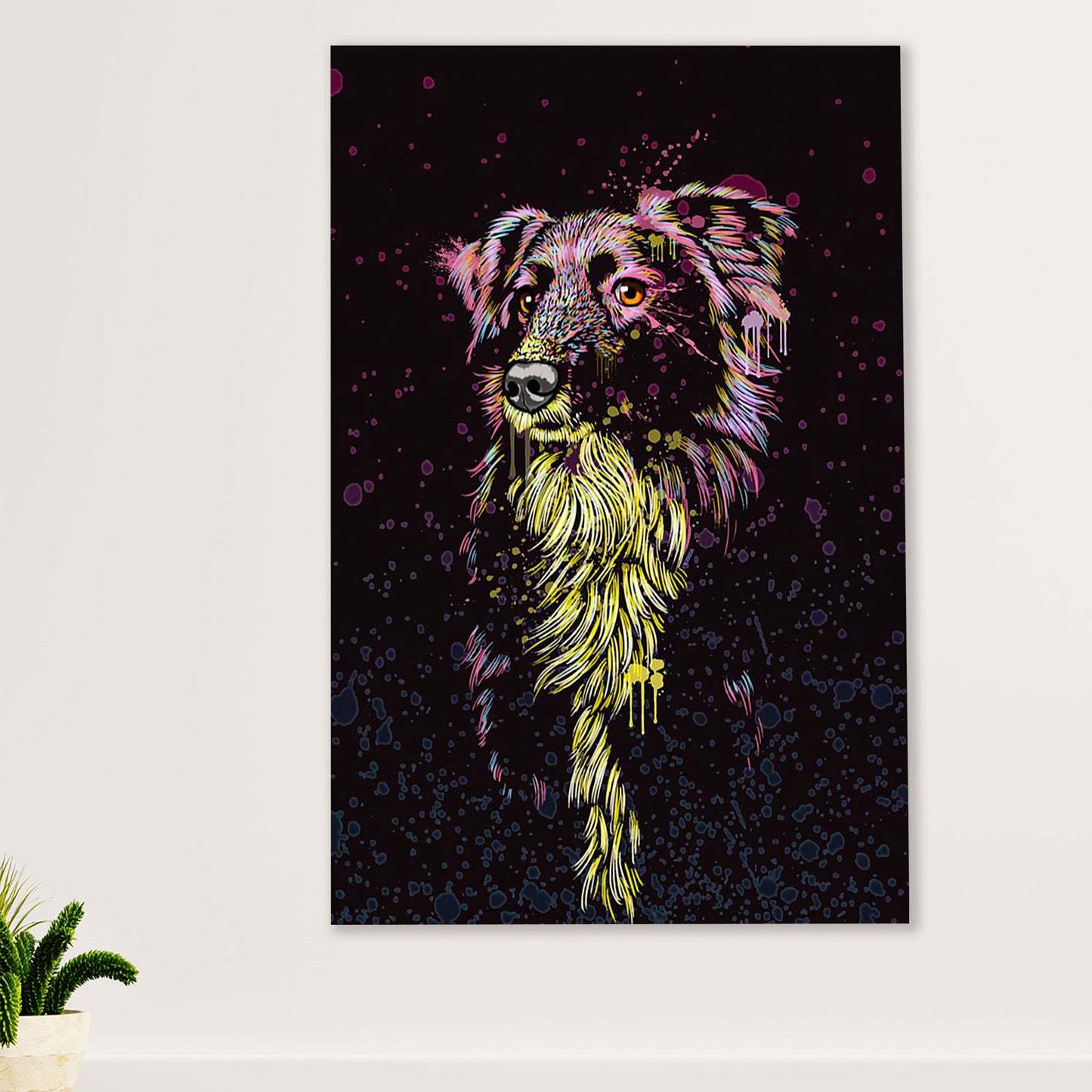 Cute Border Collie Dog Canvas Wall Art Prints | Watercolor Dog Painting | Gift for Merle Collie Lover